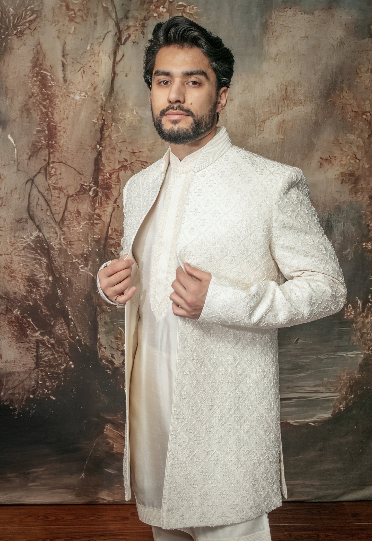 Ivory Open Sherwani Set