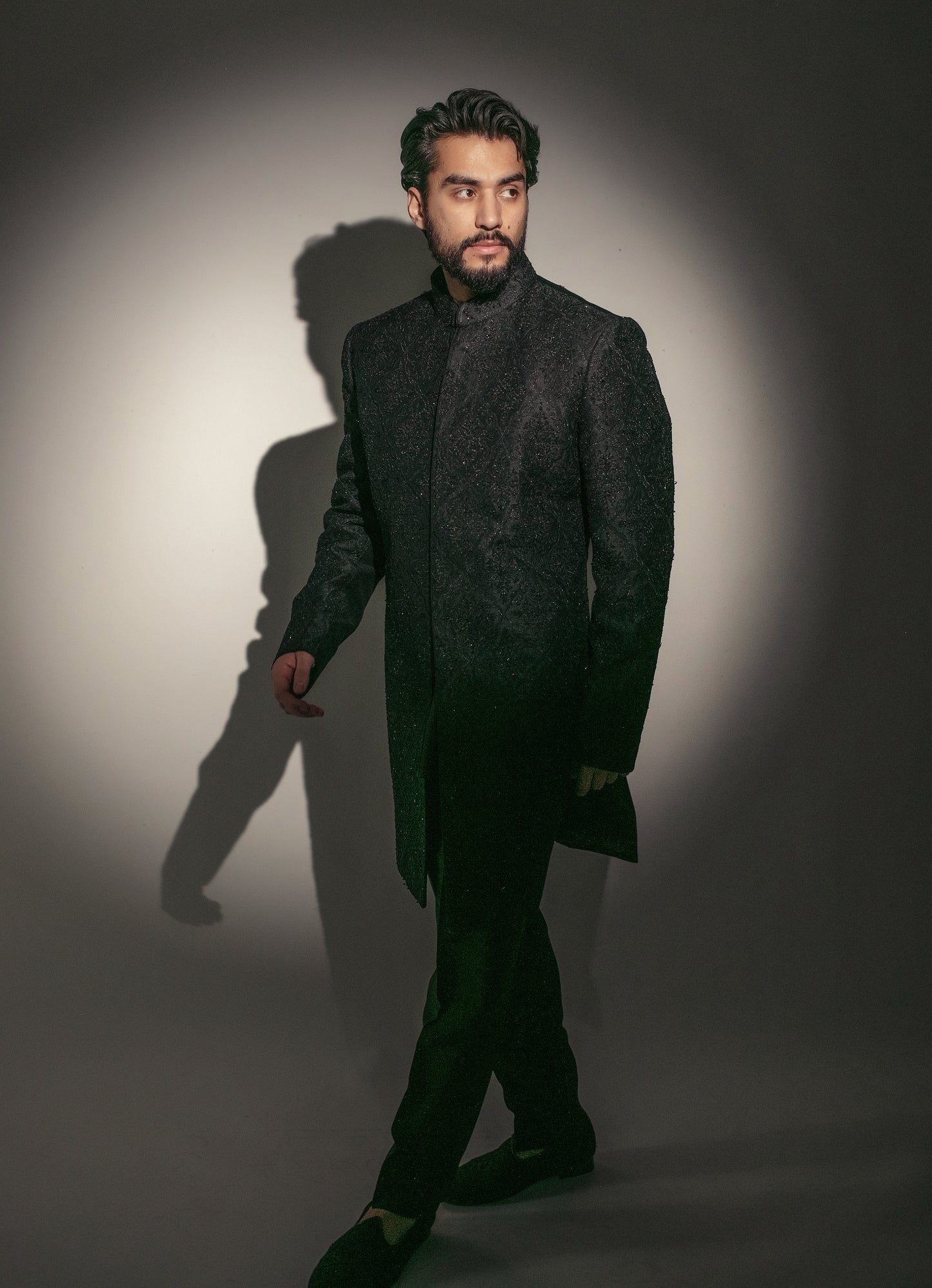 Black Embroidered Sherwani Set