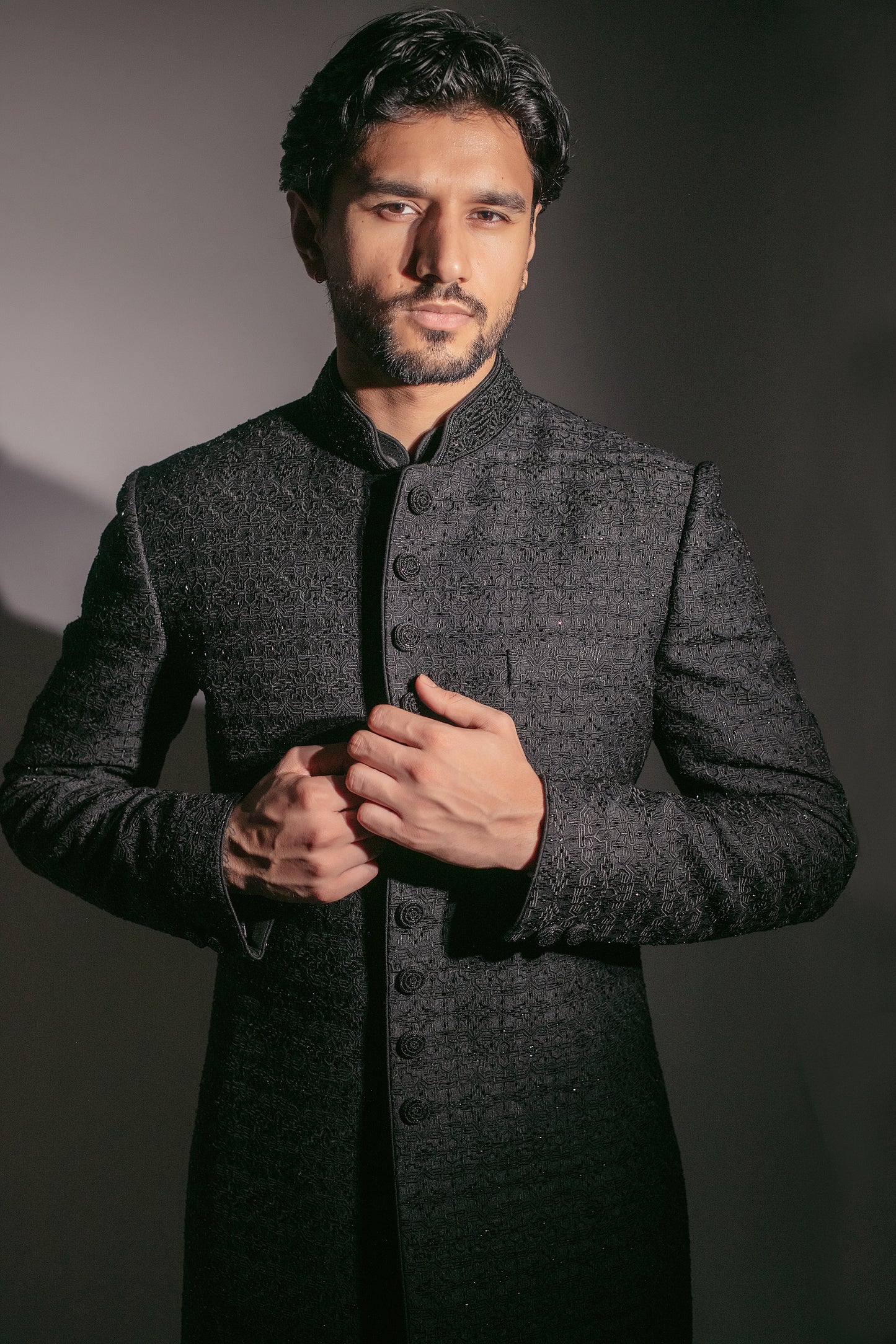 Black Embroidered Sherwani Set