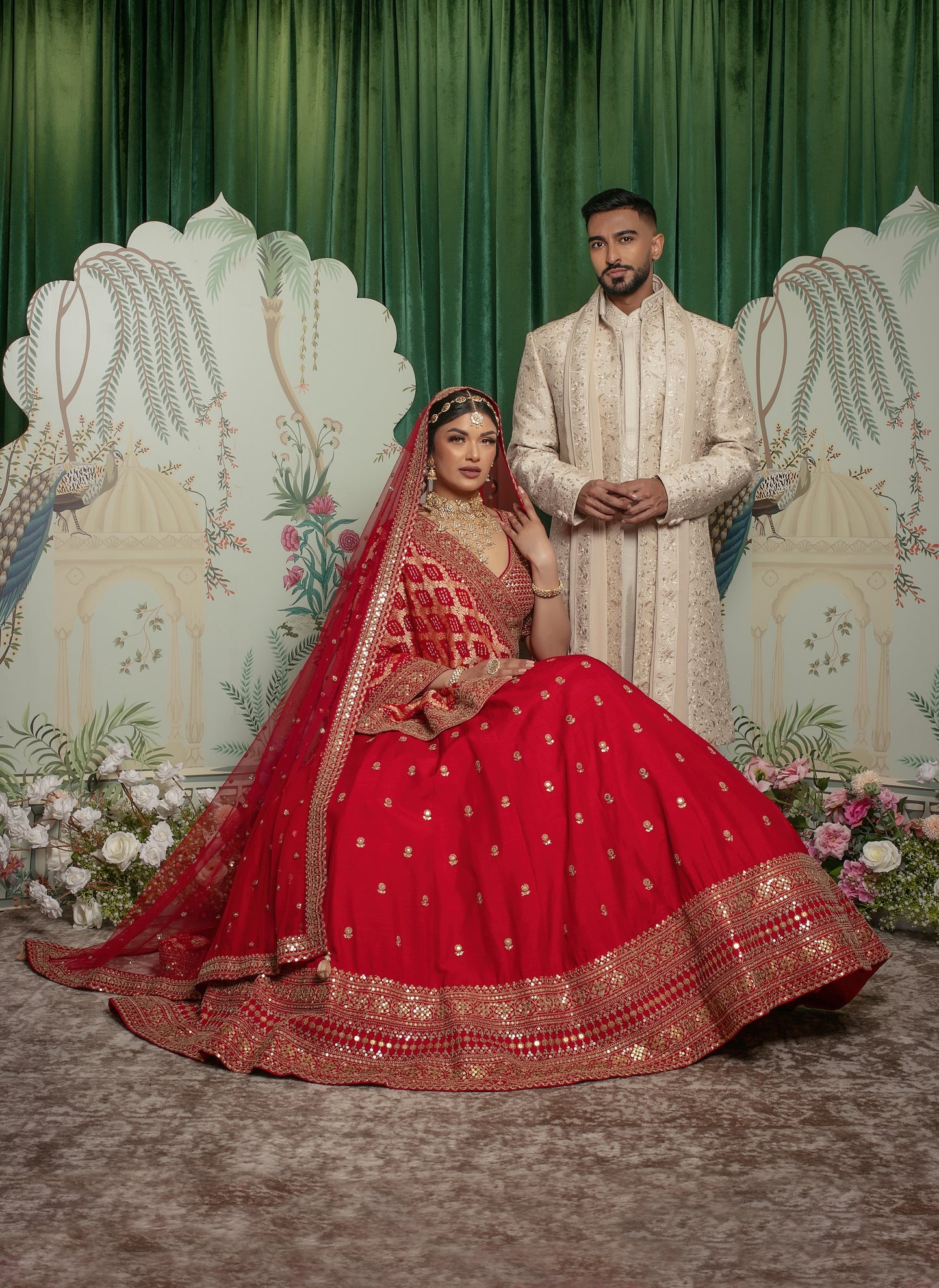 Beige Dupion Digital Embroidered Sherwani Set