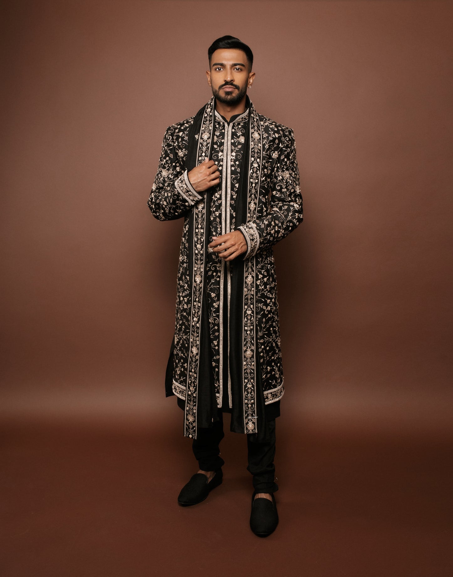 Black Embroidered Sherwani Set