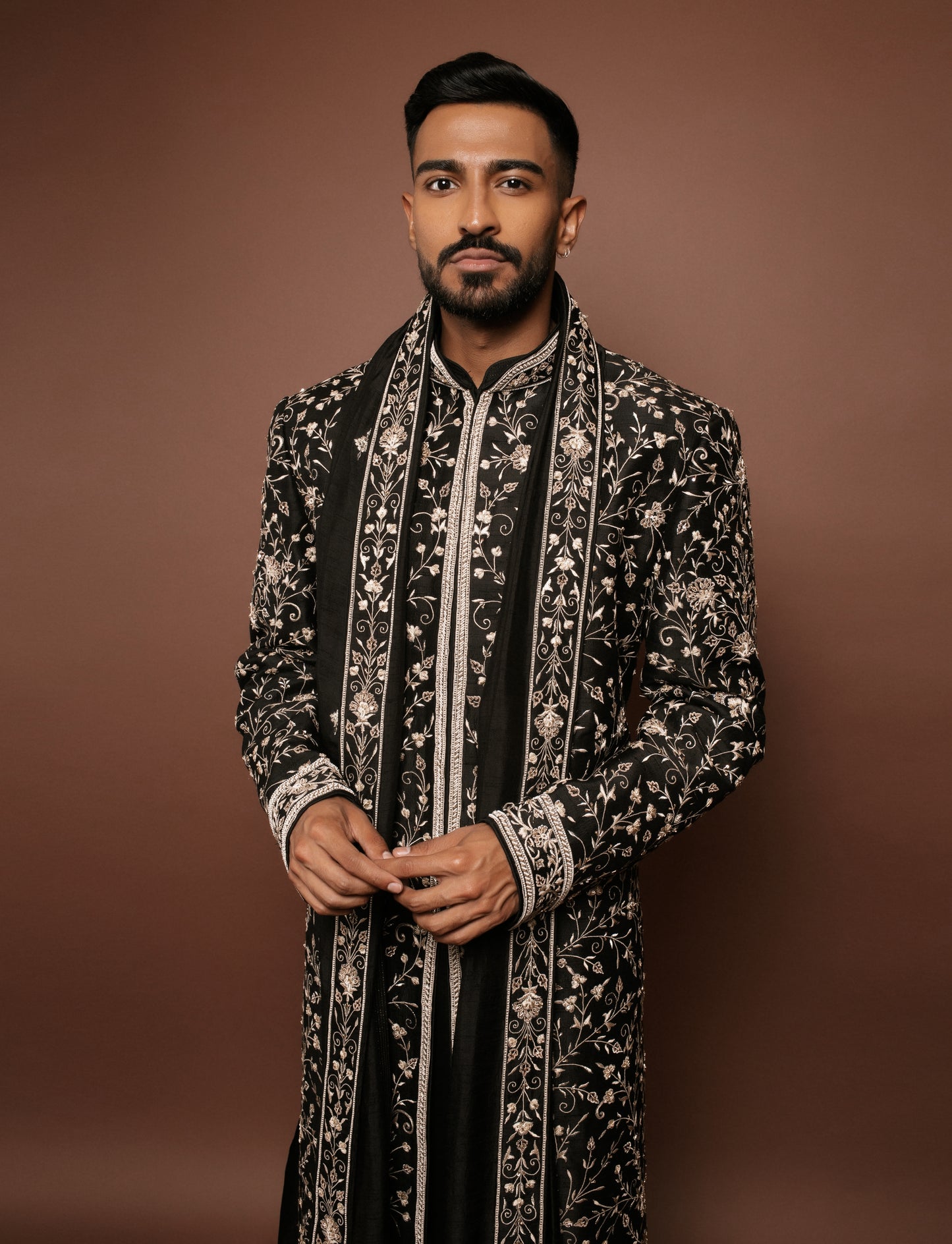 Black Embroidered Sherwani Set