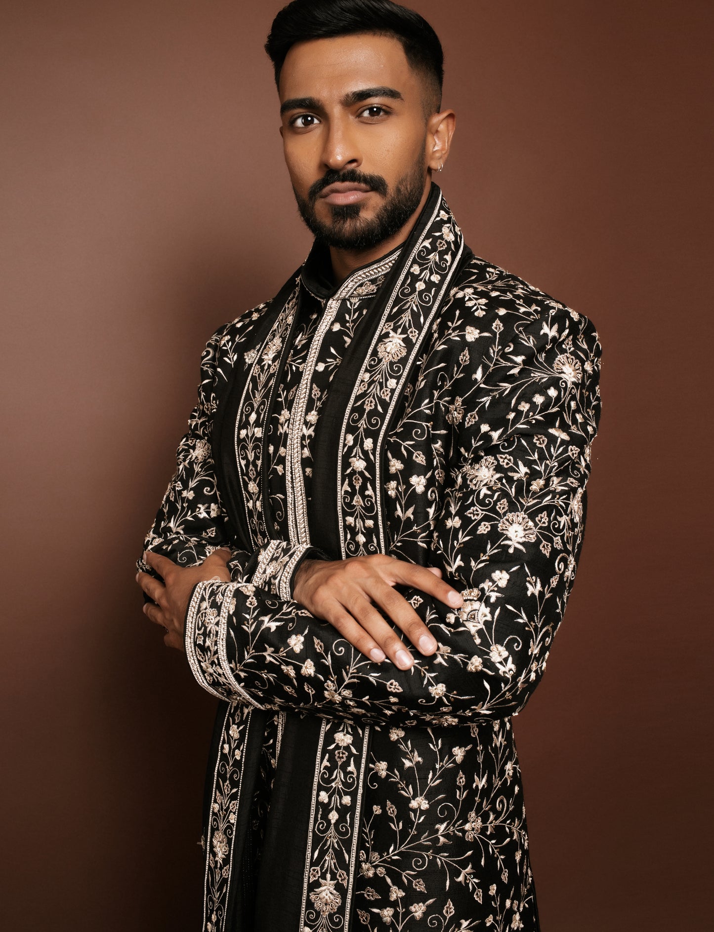 Black Embroidered Sherwani Set