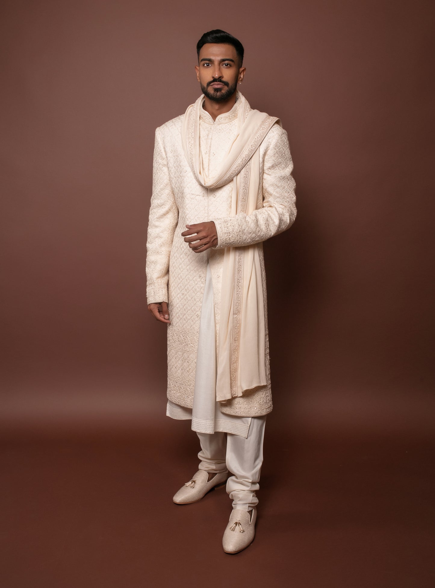 Lucknowi Hand Embroidered Sherwani Set