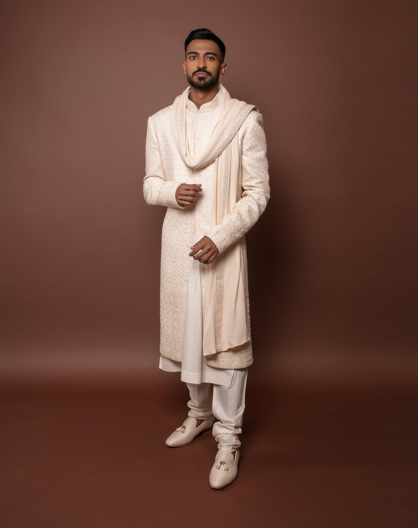 Lucknowi Hand Embroidered Sherwani Set