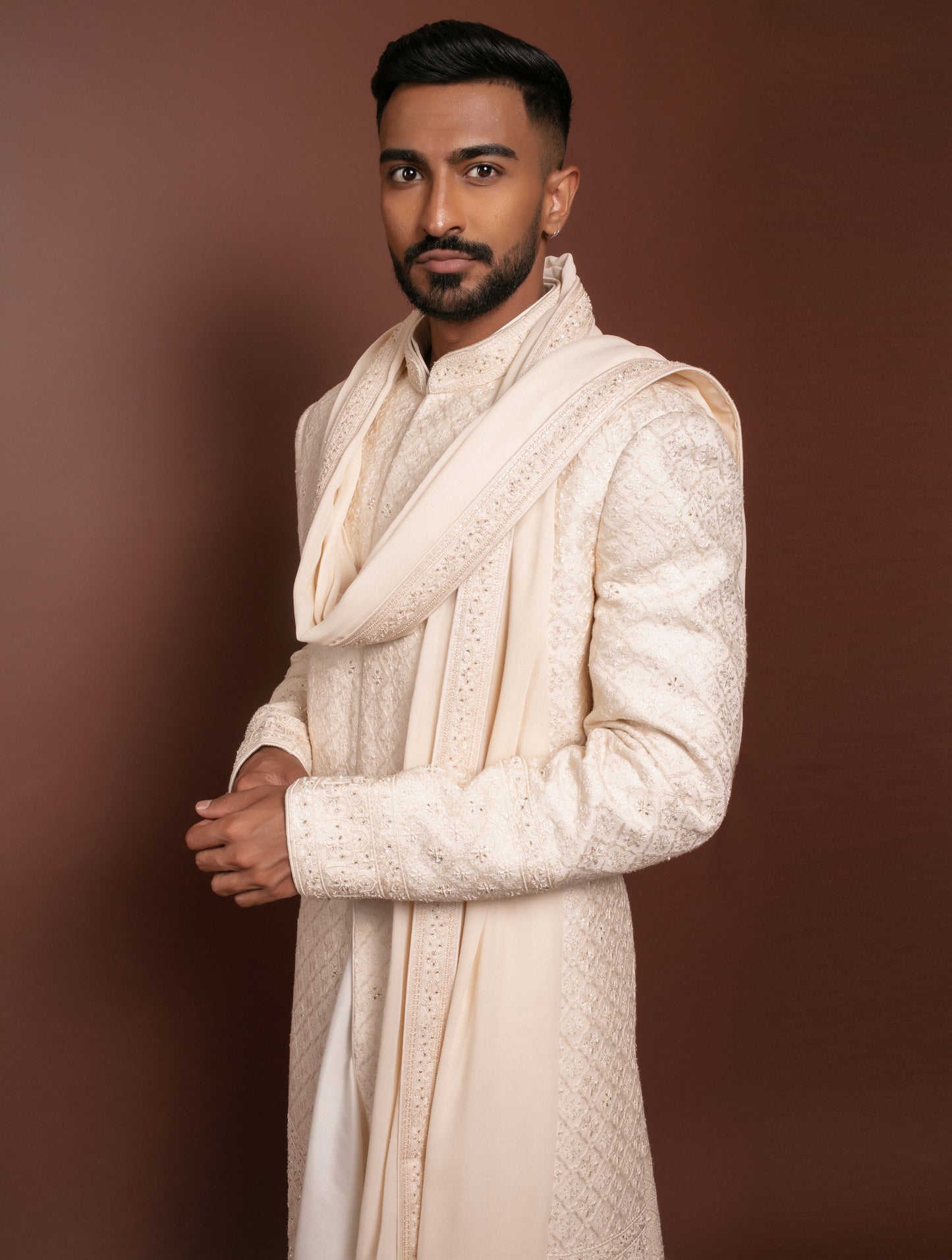 Lucknowi Hand Embroidered Sherwani Set