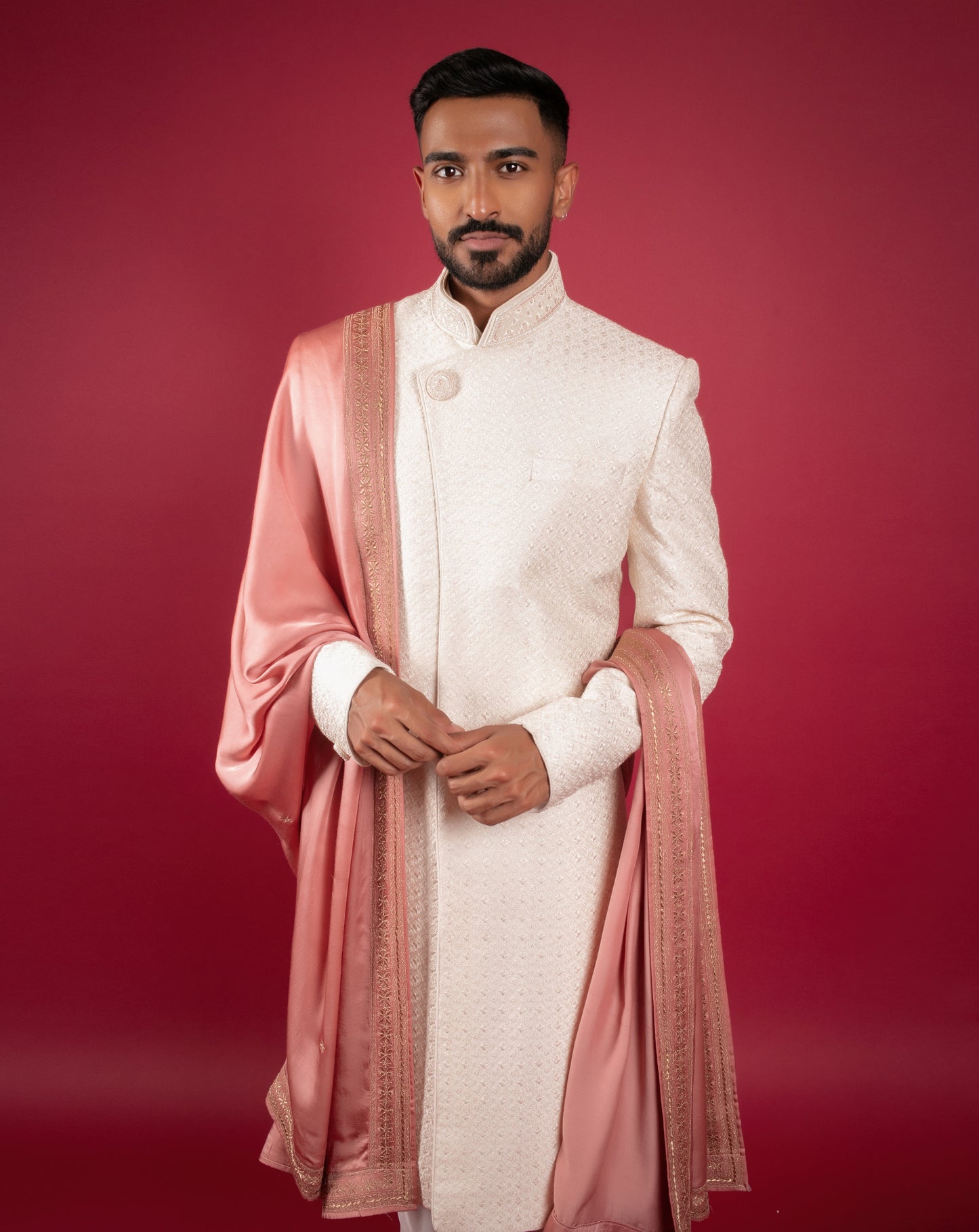 Ivory Embroidered Sherwani Set