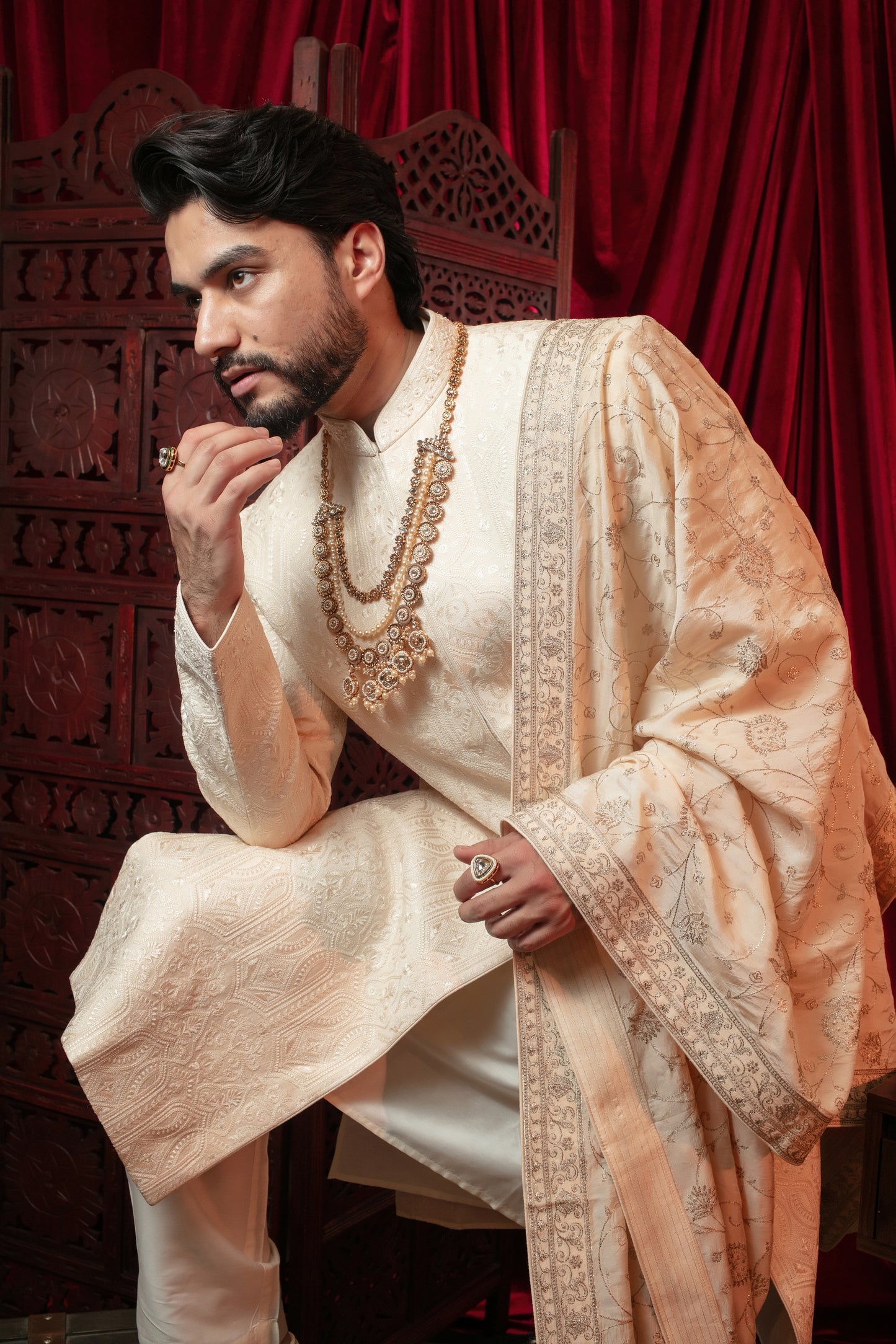 Jamevar Embroidered Sherwani Set