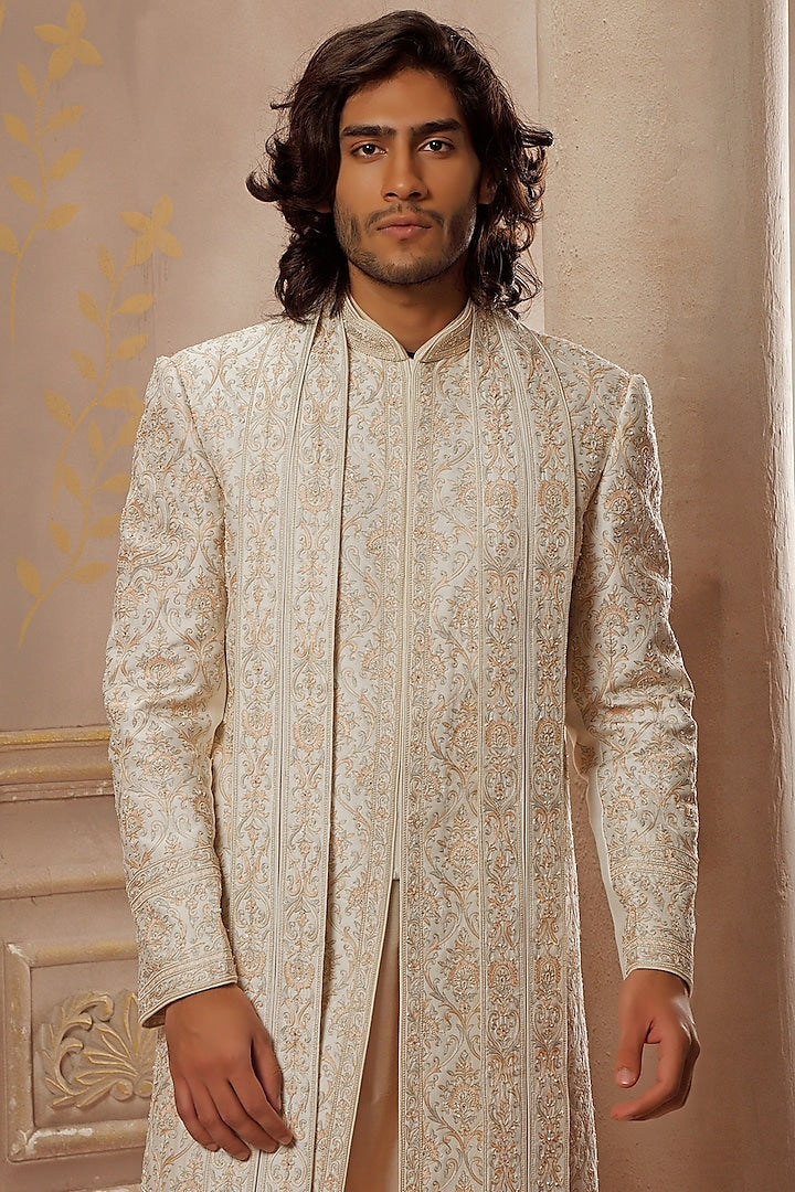Ivory Hand Embroidered Sherwani Set
