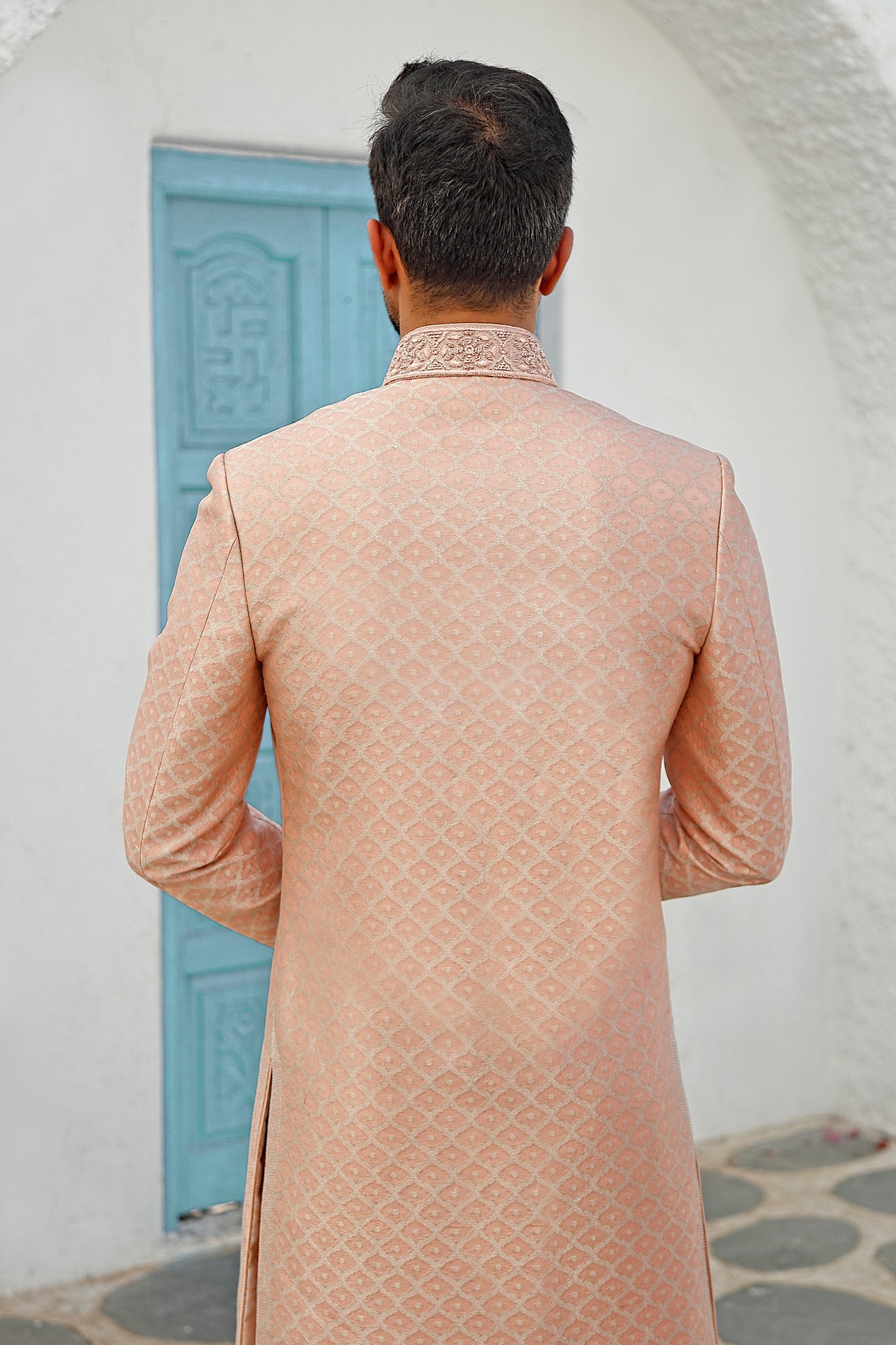 Rose Gold Brocade Sherwani (Ivory Churidar)