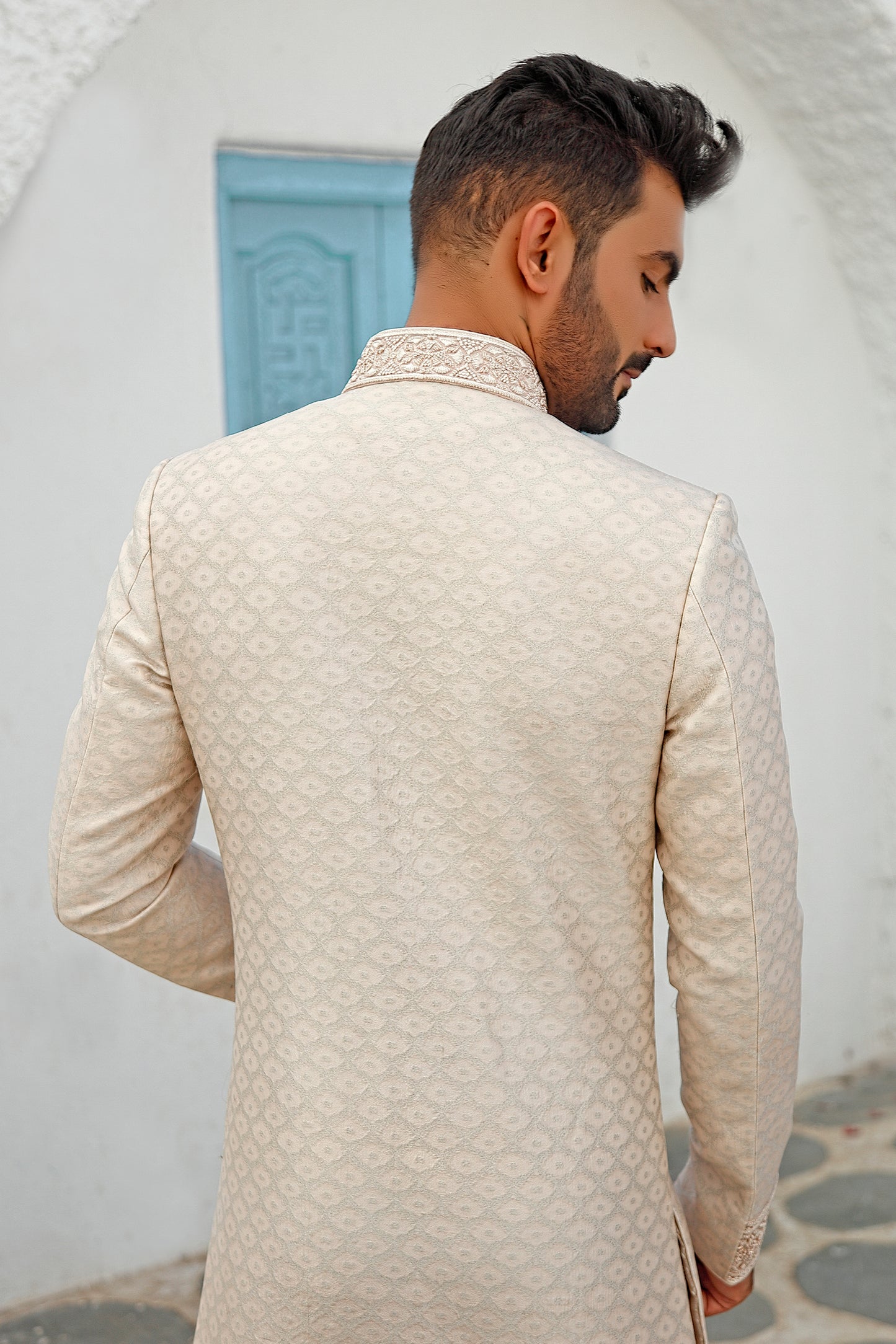 Pink Brocade Beadwork Sherwani (Ivory Churidar)