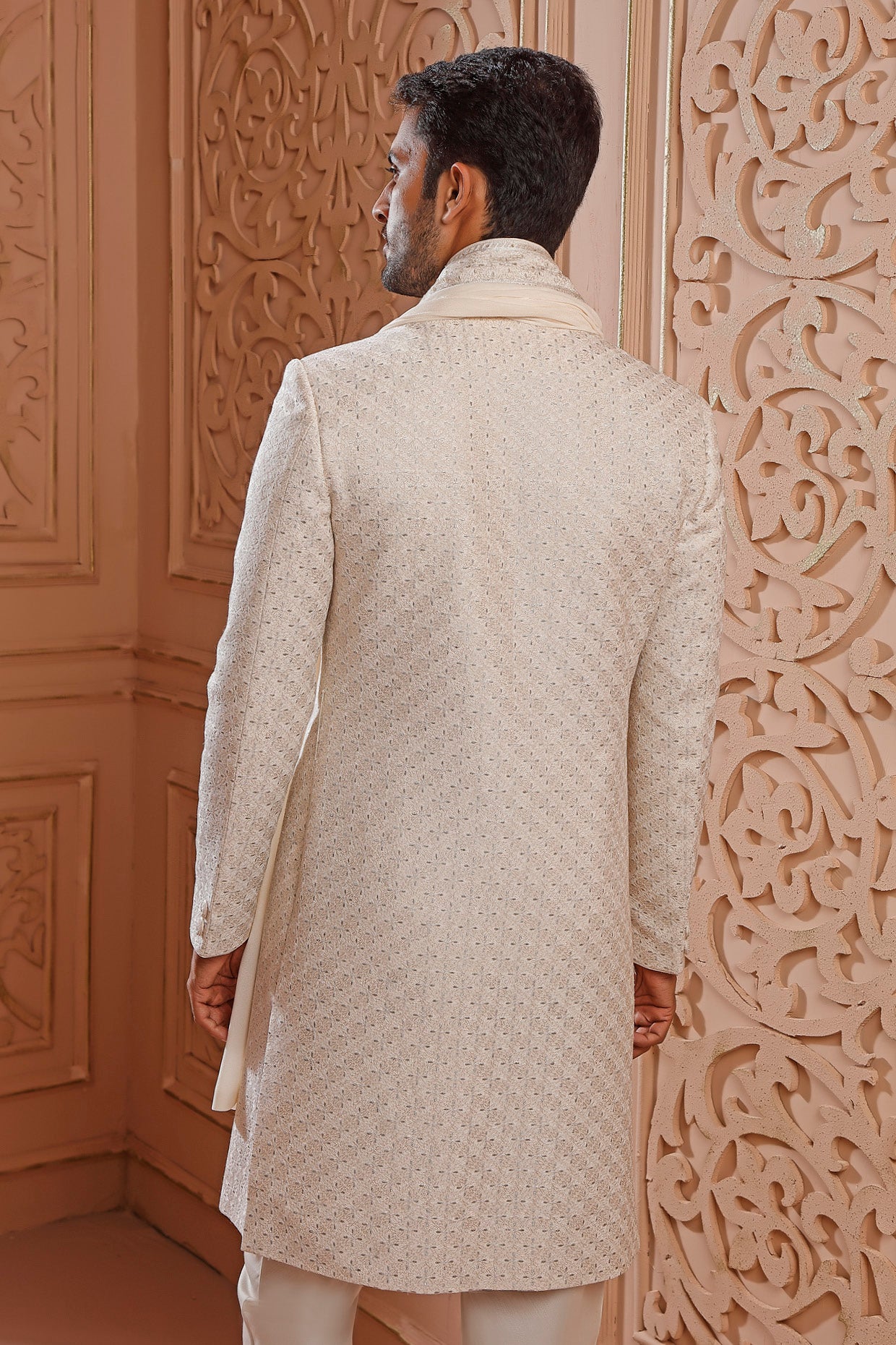 Ivory Chanderi Sherwani Set