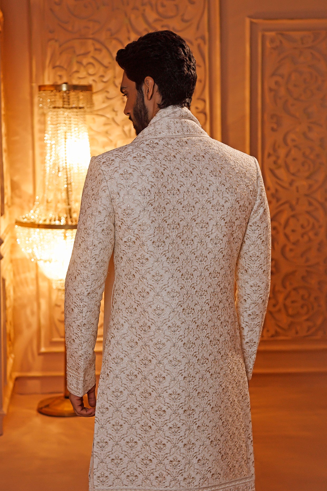Pearl Raw Silk Sherwani Set