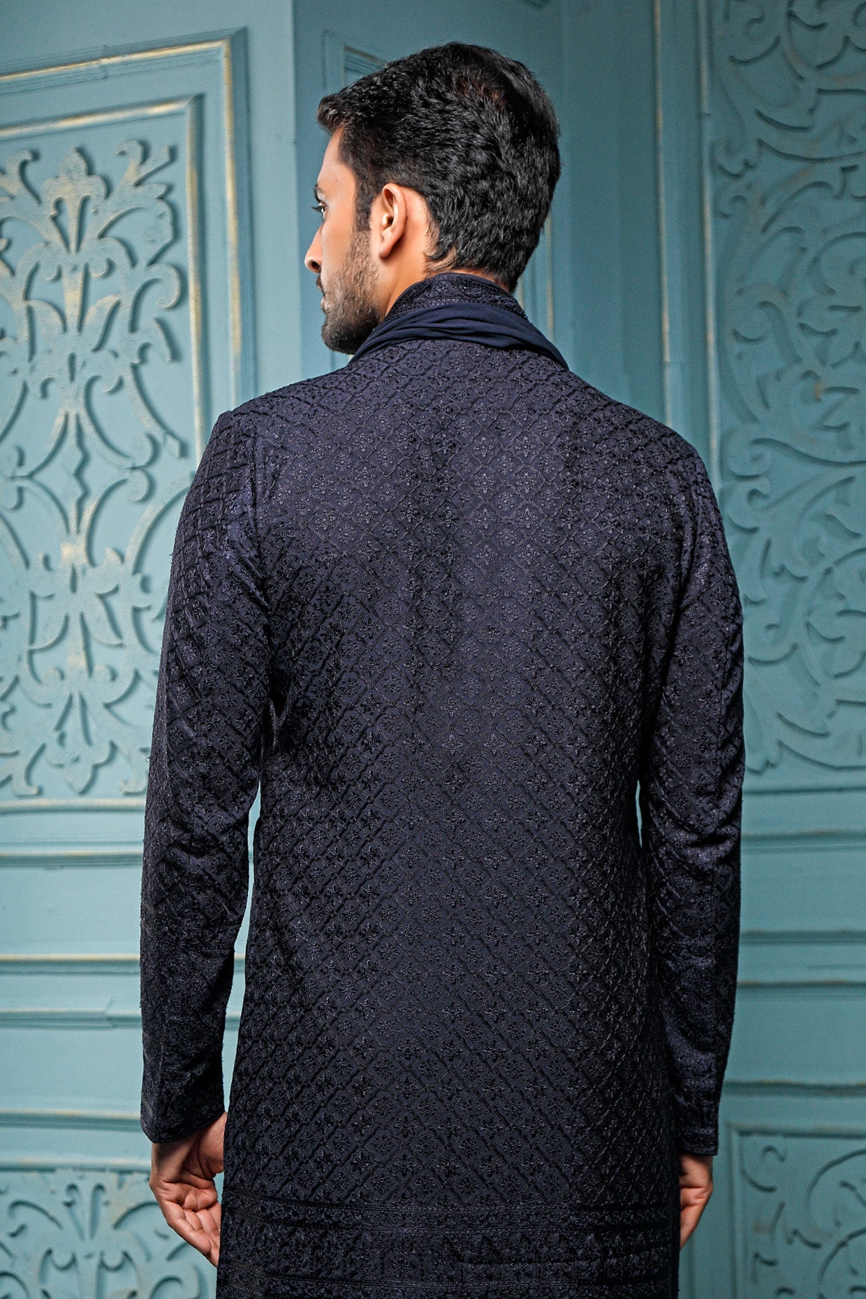 Blue Lucknowi Sherwani Set