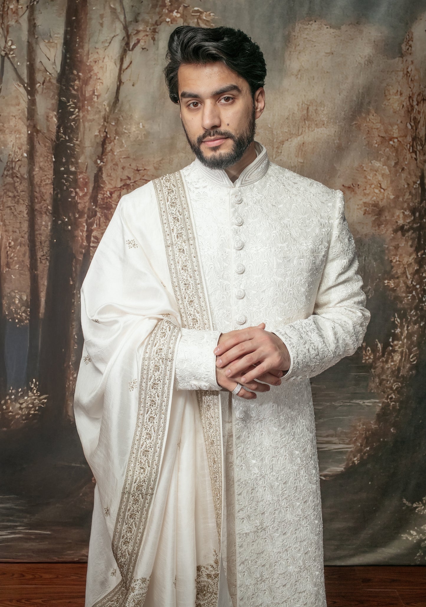 Ivory Embroidered Sherwani Set