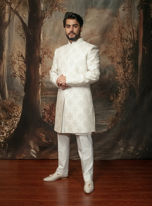 Ivory Embroidered Sherwani Set