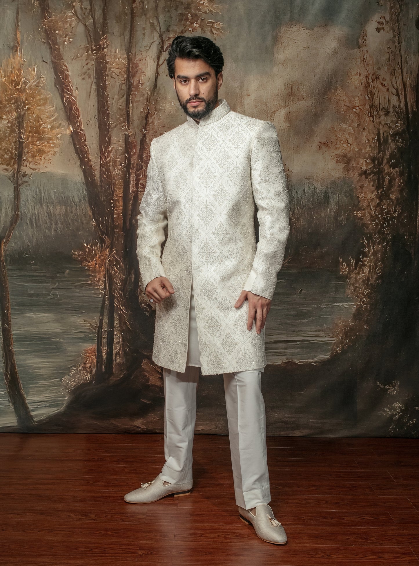 Ivory Embroidered Sherwani Set