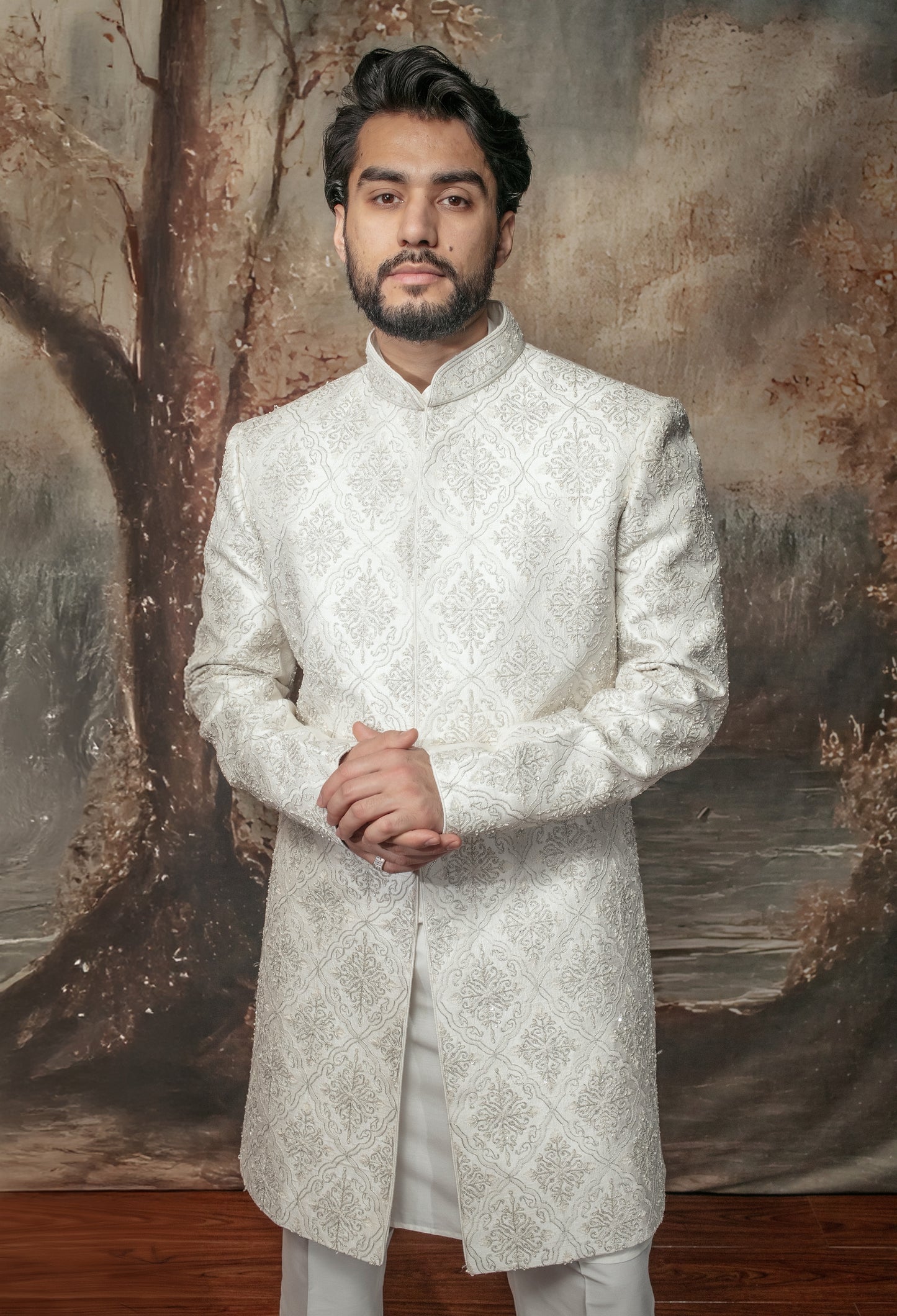 Ivory Embroidered Sherwani Set