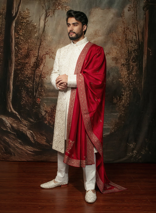 Ivory Pearl Embroidered Sherwani Set