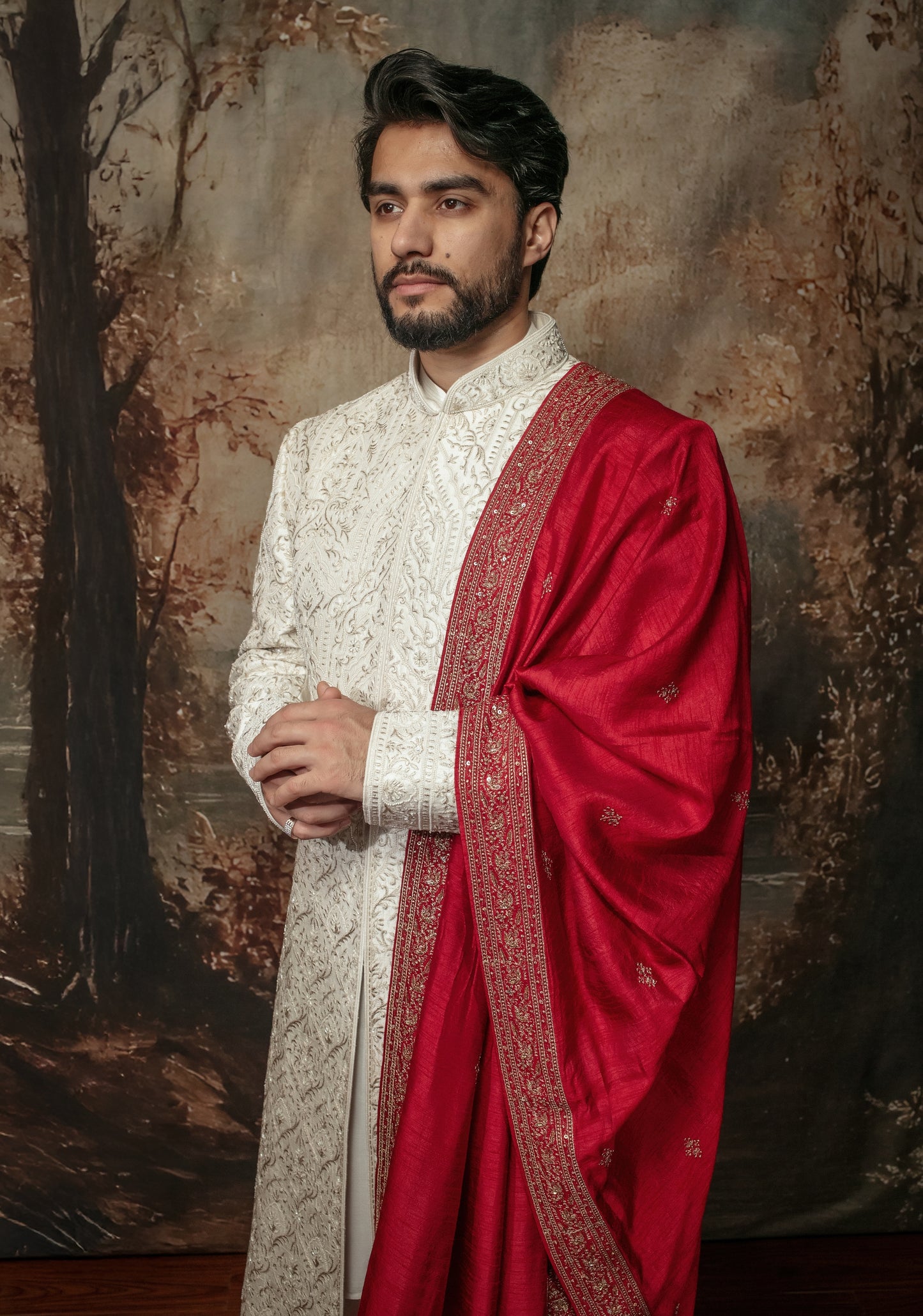 Ivory Pearl Embroidered Sherwani Set