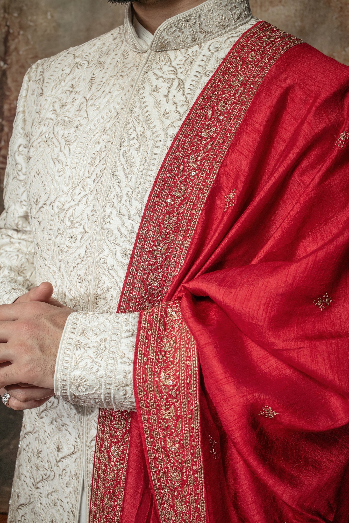 Ivory Pearl Embroidered Sherwani Set