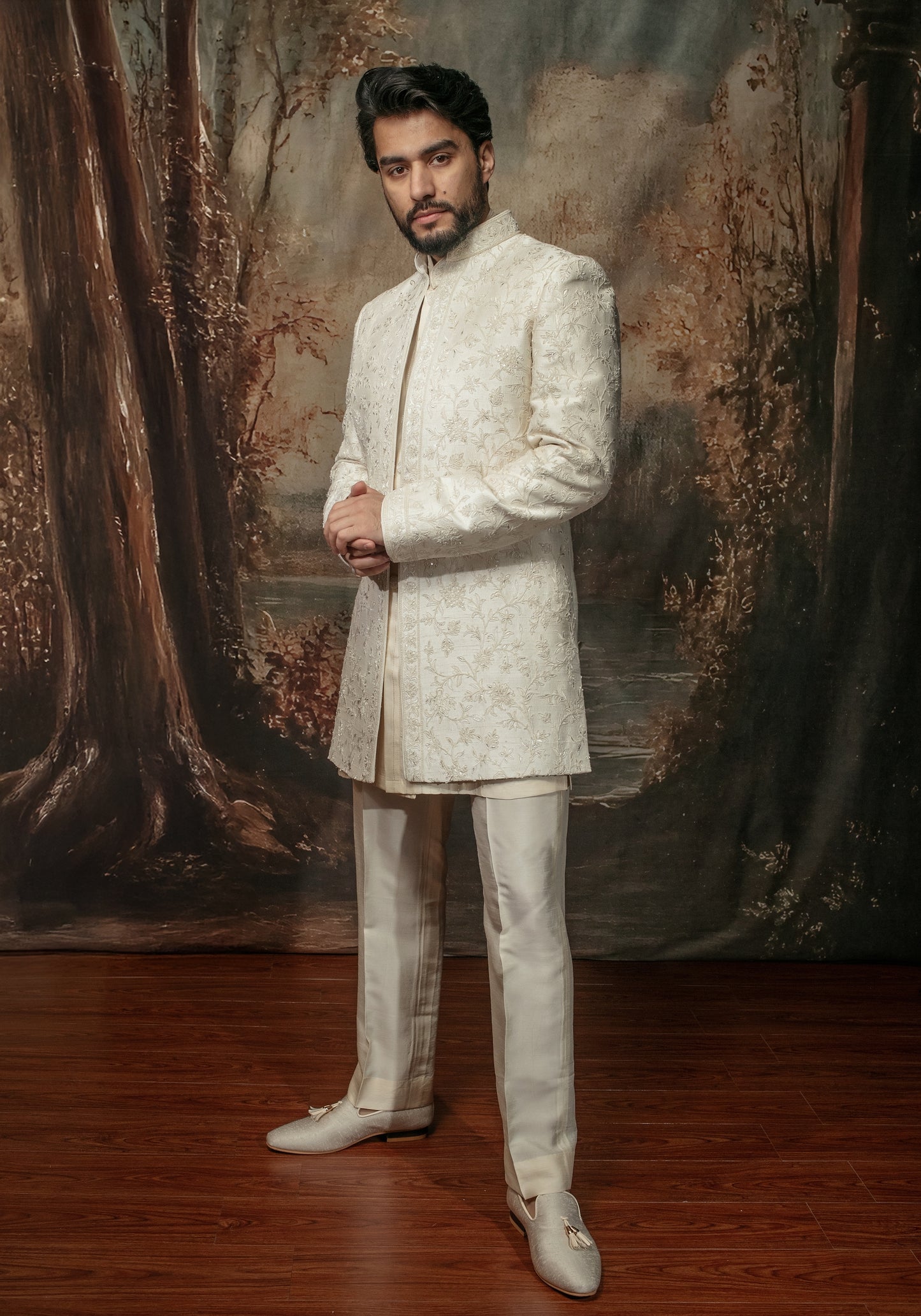 Ivory Open Sherwani Set