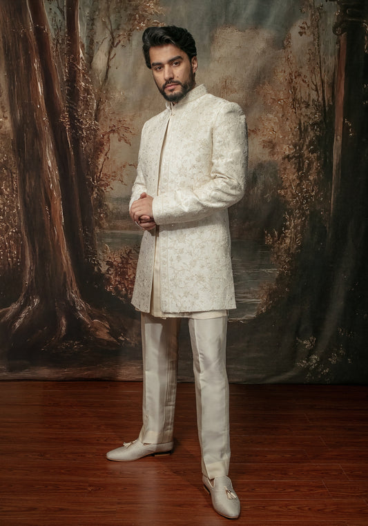Ivory Open Sherwani Set