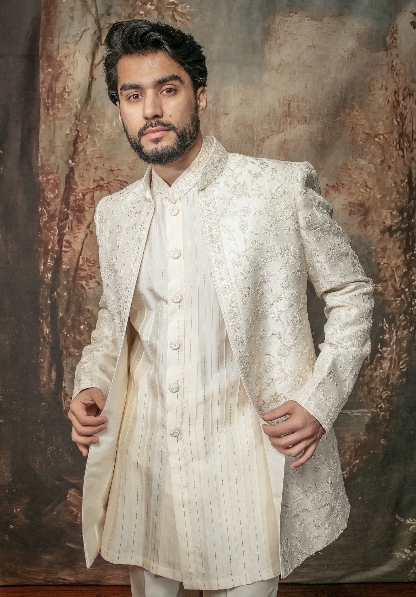 Ivory Open Sherwani Set