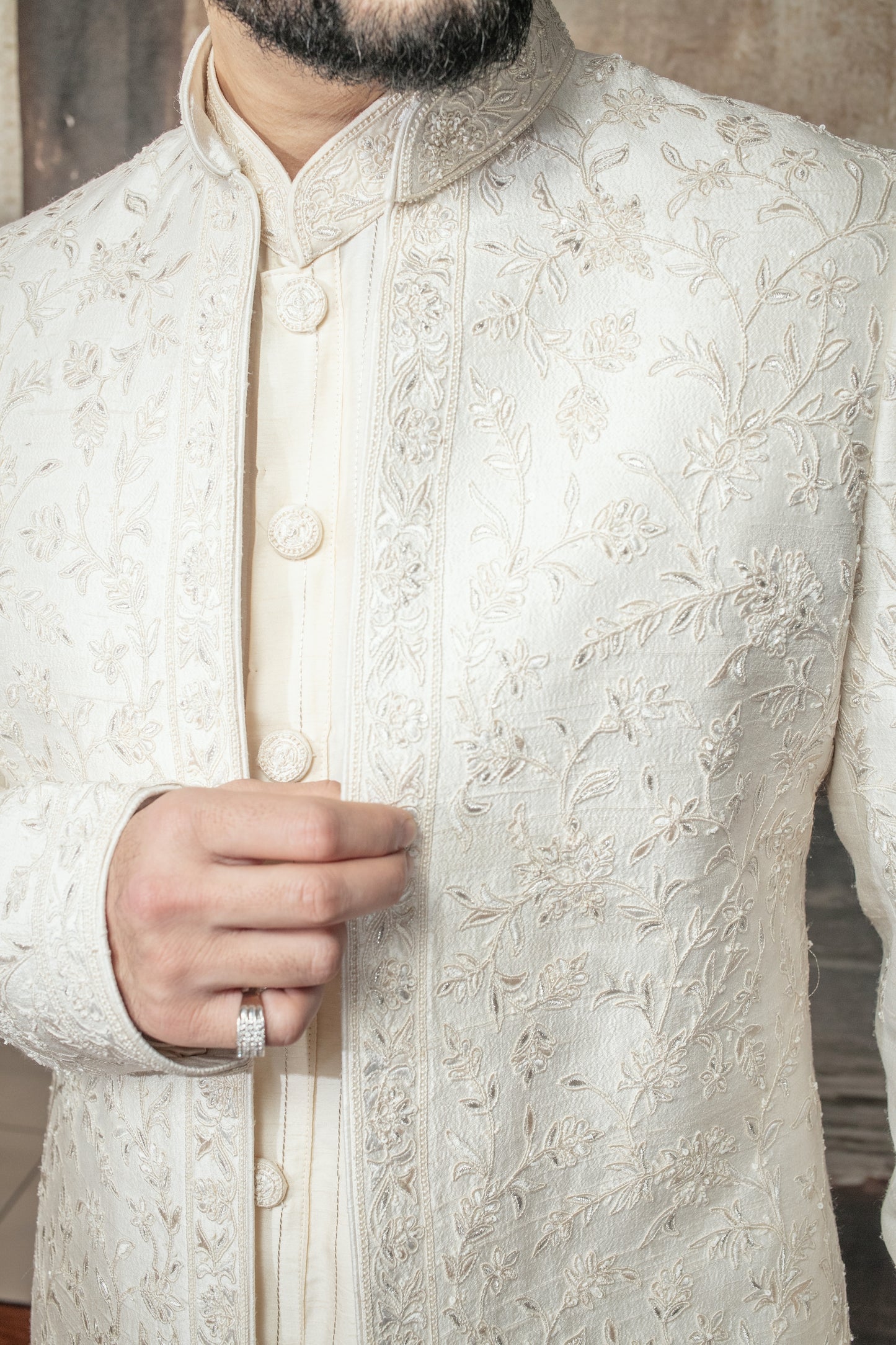 Ivory Open Sherwani Set