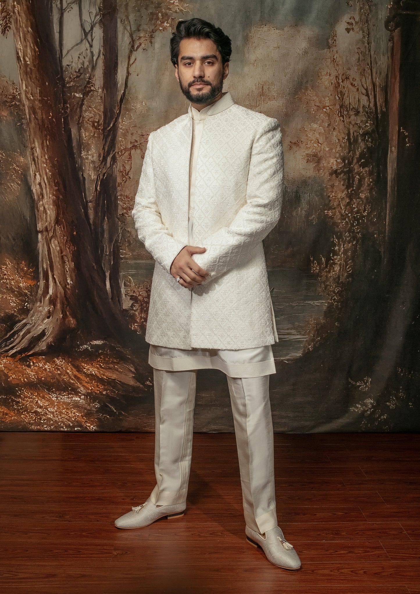 Ivory Open Sherwani Set