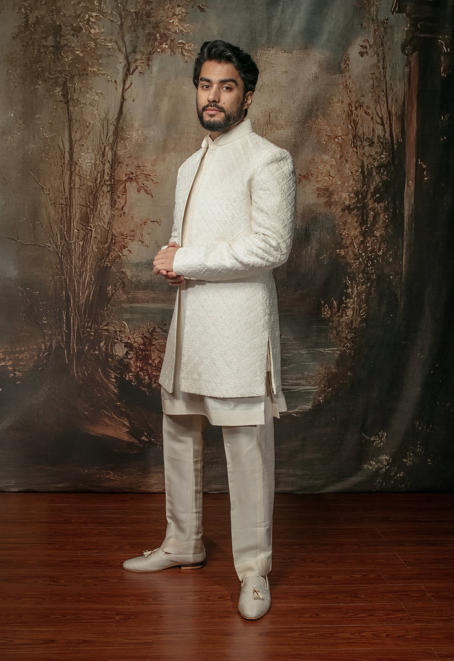 Ivory Open Sherwani Set