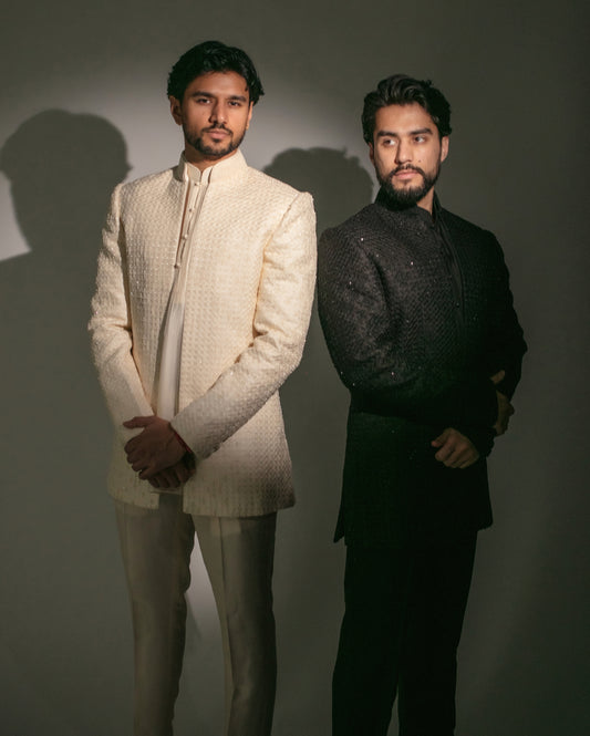 Pearl Embroidered Open Sherwani Set