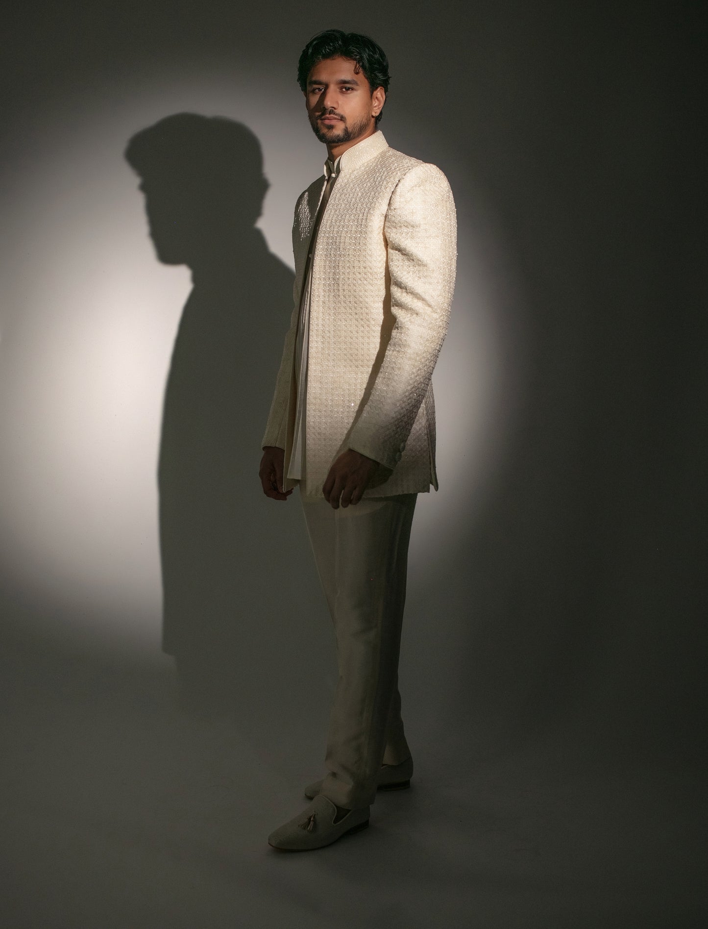 Pearl Embroidered Open Sherwani Set