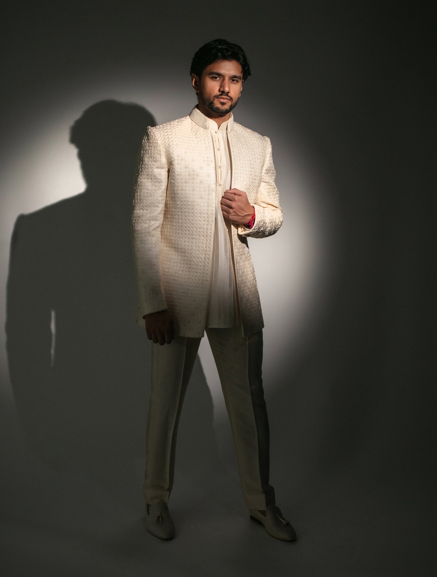 Pearl Embroidered Open Sherwani Set