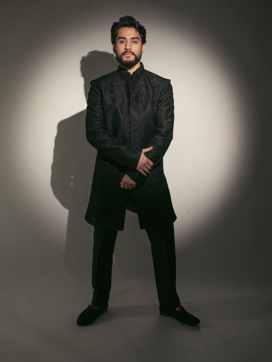 Black Embroidered Sherwani Set