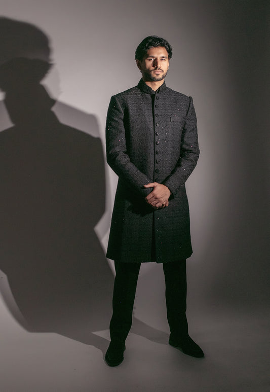 Black Embroidered Sherwani Set