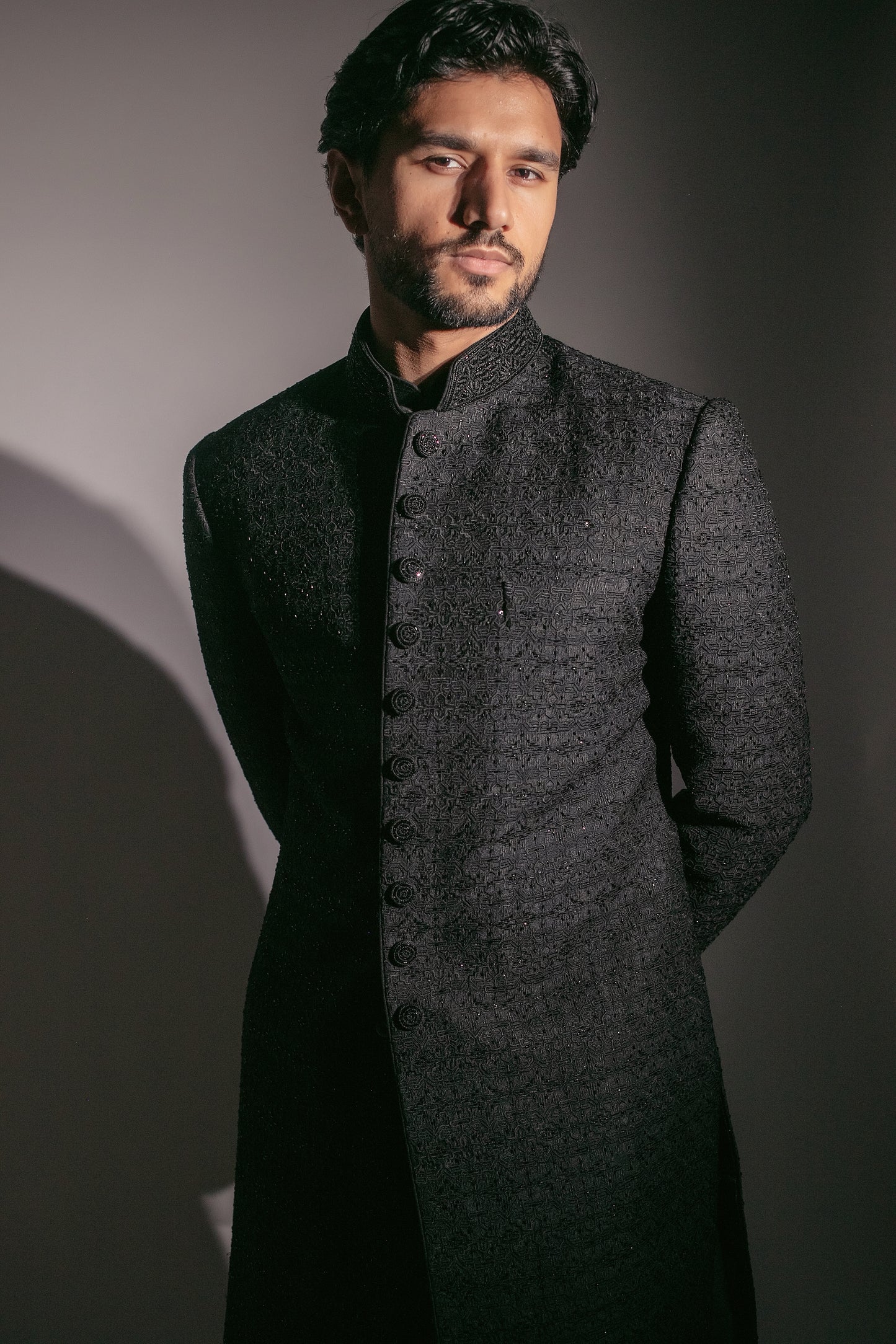 Black Embroidered Sherwani Set