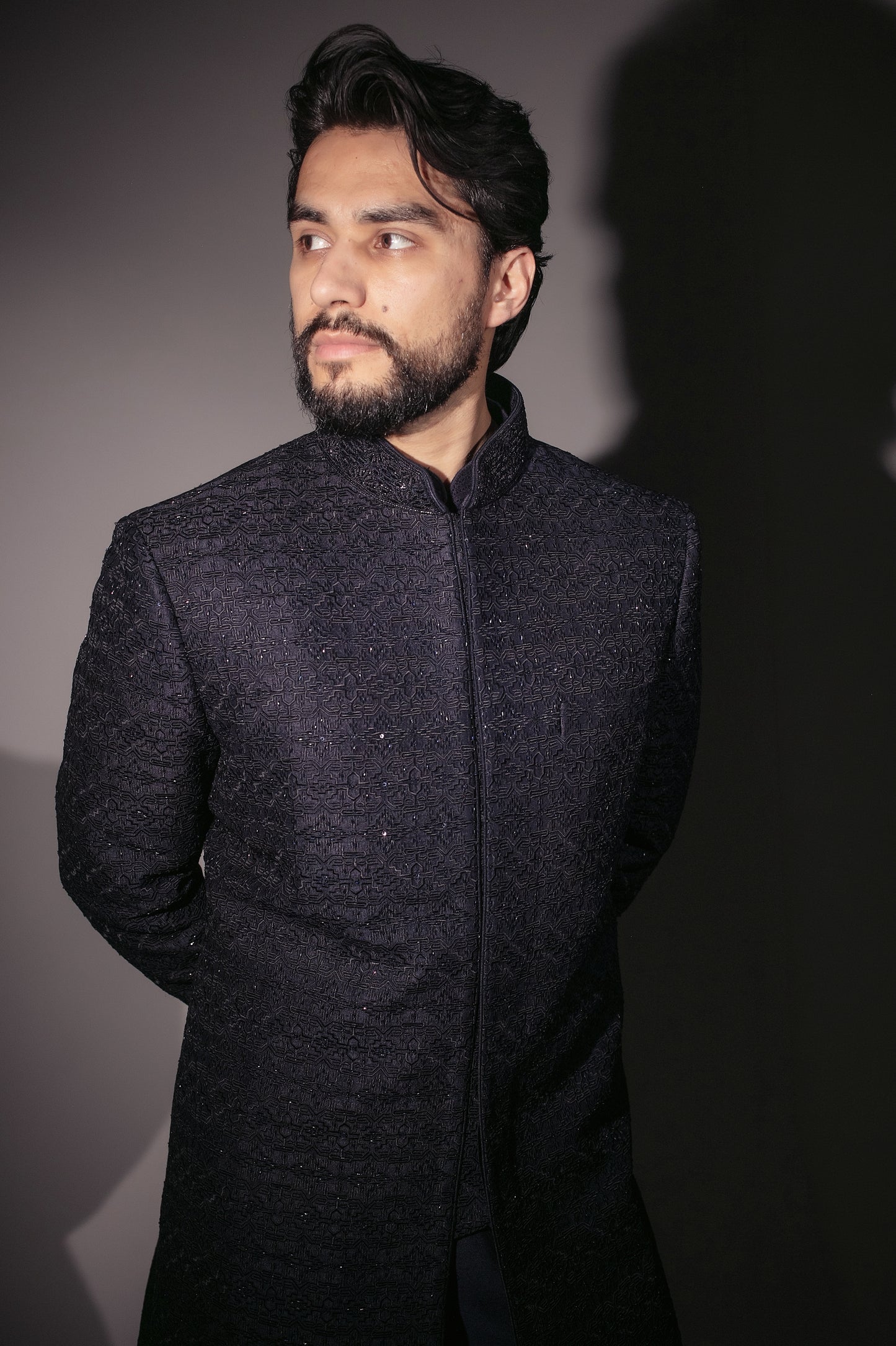 Blue Embroidered Sherwani Set