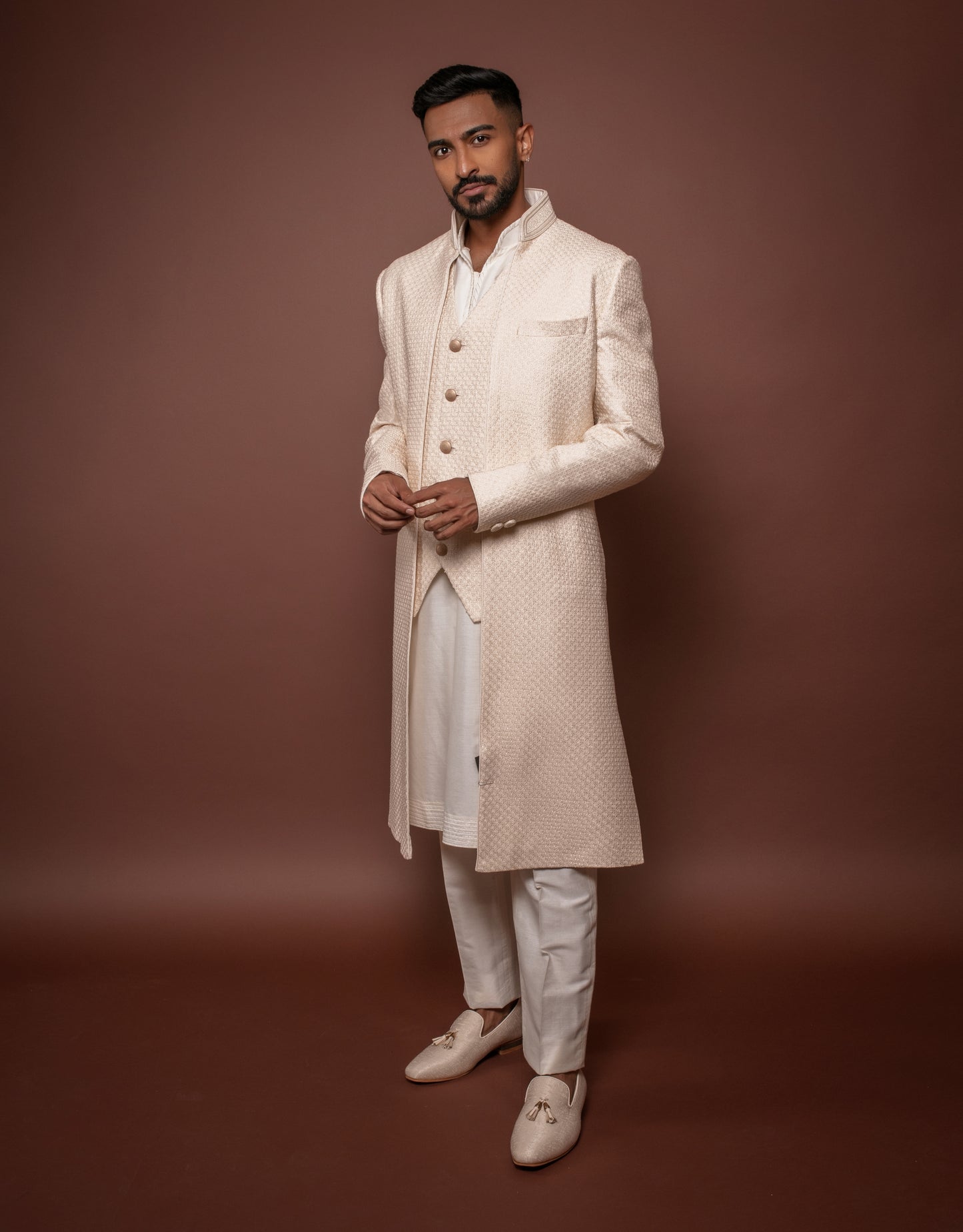 Pearl Hand Embroidered Waistcoat Sherwani