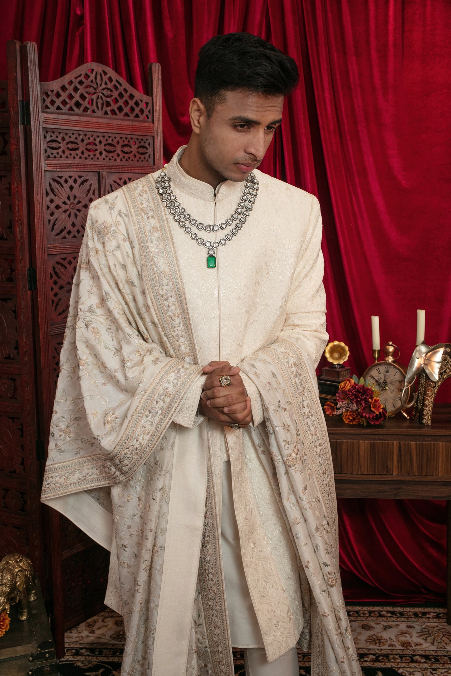 Jamevar Embroidered Sherwani Set