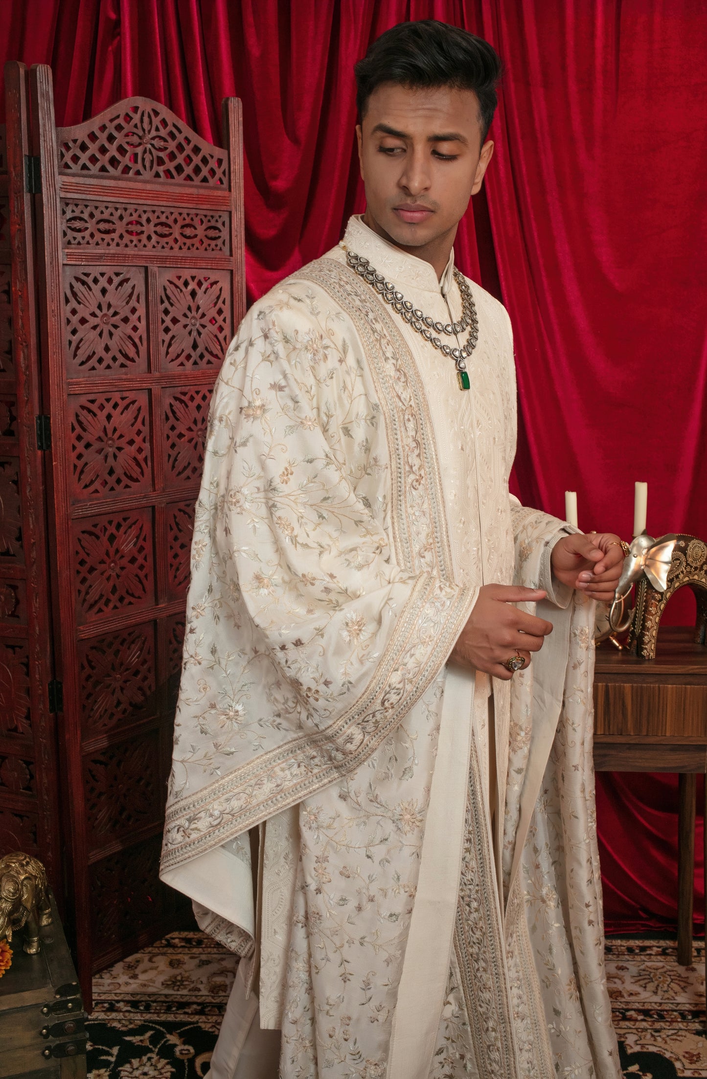 Jamevar Embroidered Sherwani Set