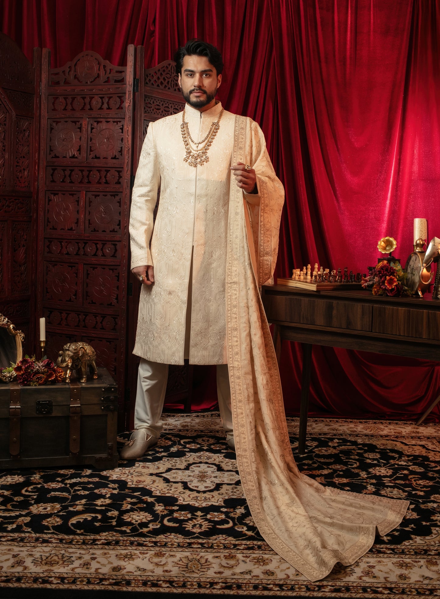 Jamevar Embroidered Sherwani Set