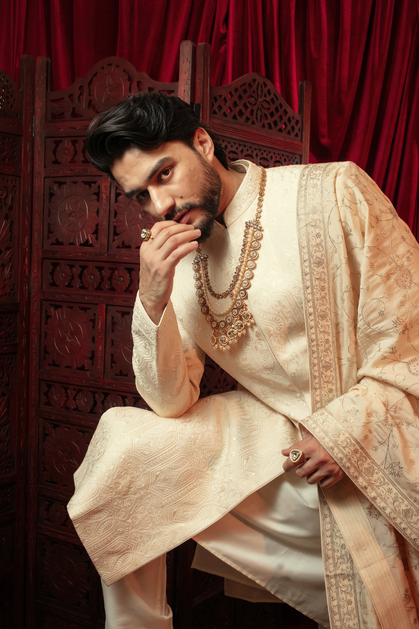 Jamevar Embroidered Sherwani Set