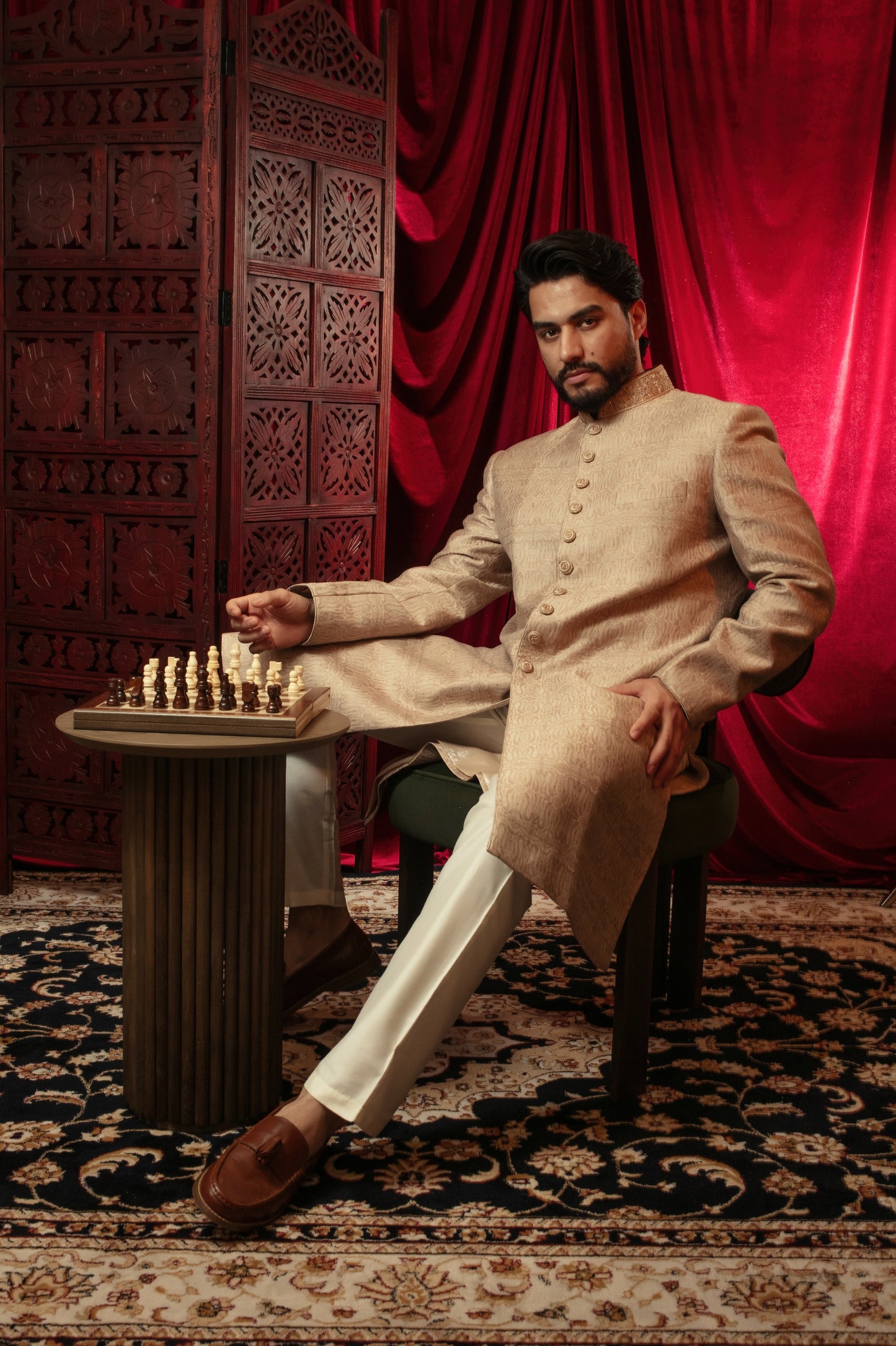 Gold Pashmina Sherwani Set