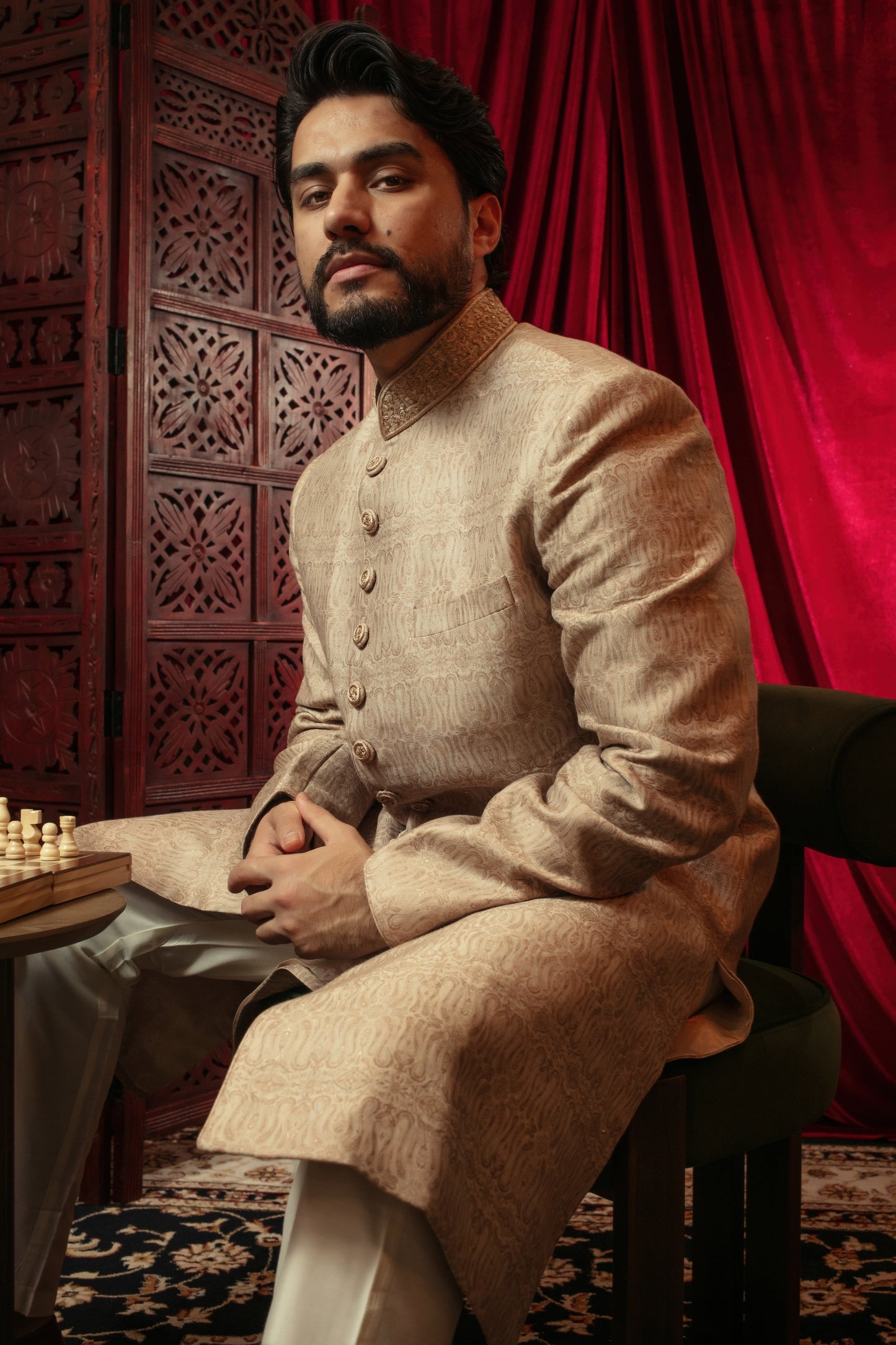 Gold Pashmina Sherwani Set