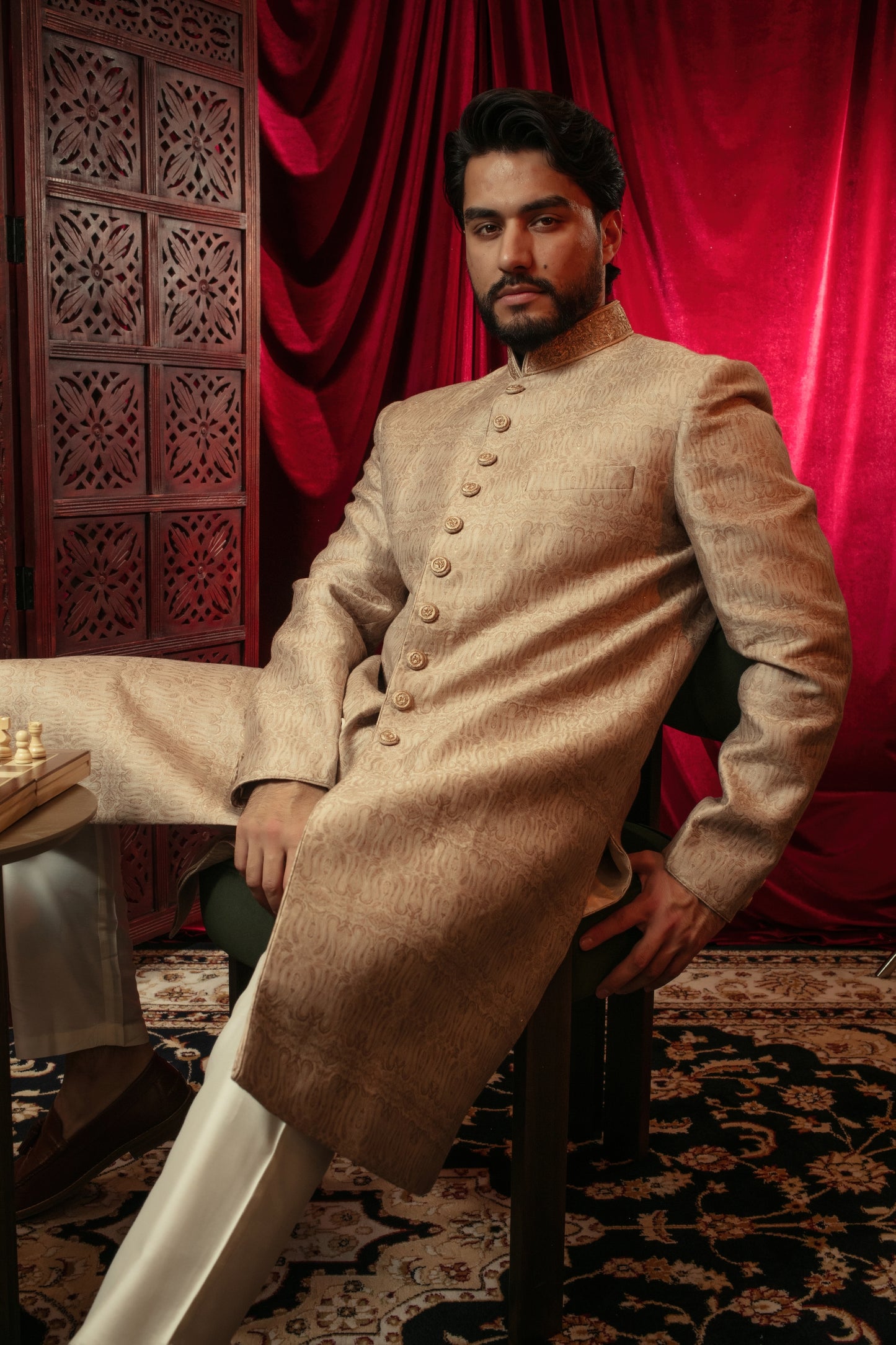 Gold Pashmina Sherwani Set