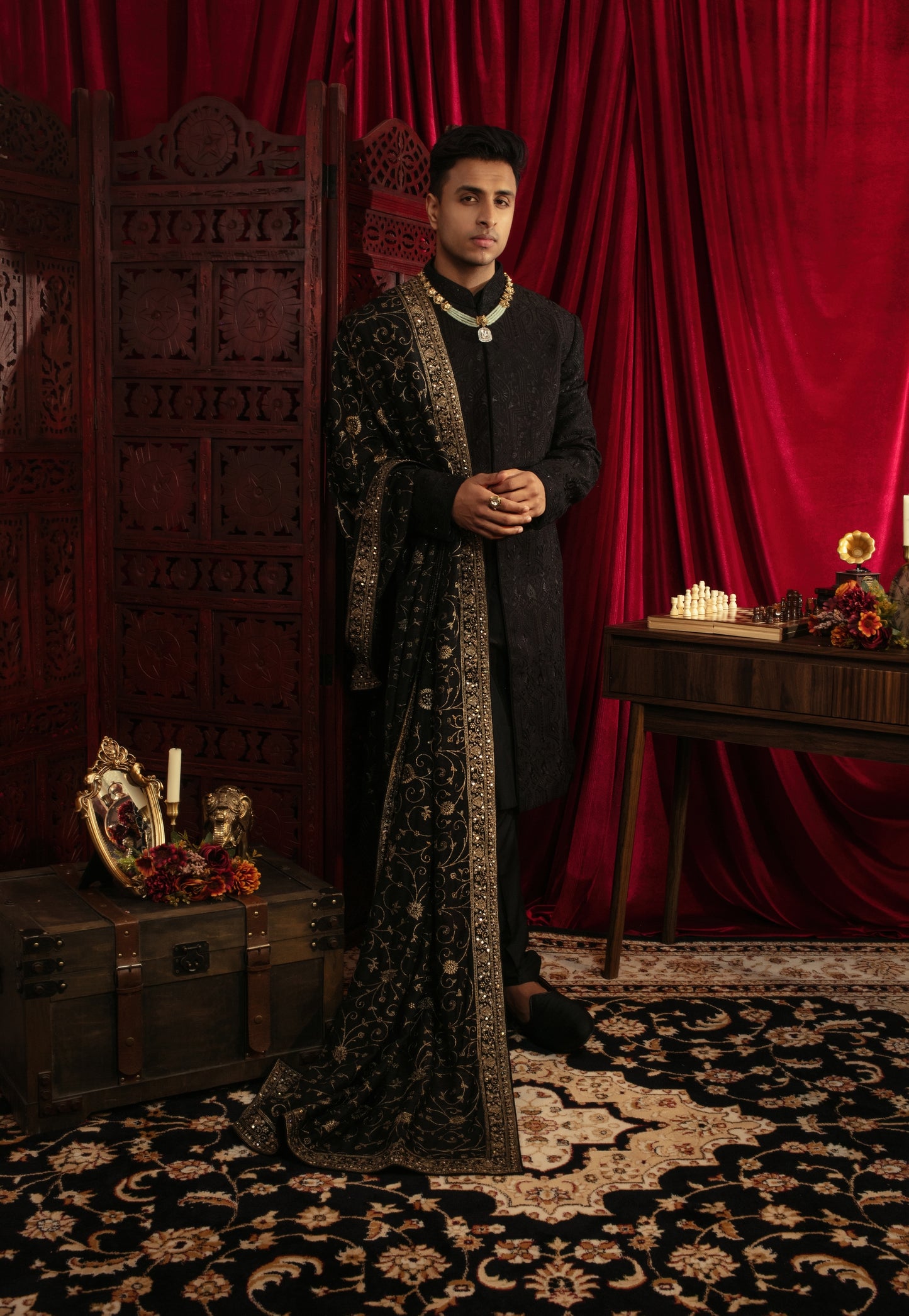 Jamevar Embroidered Sherwani Set