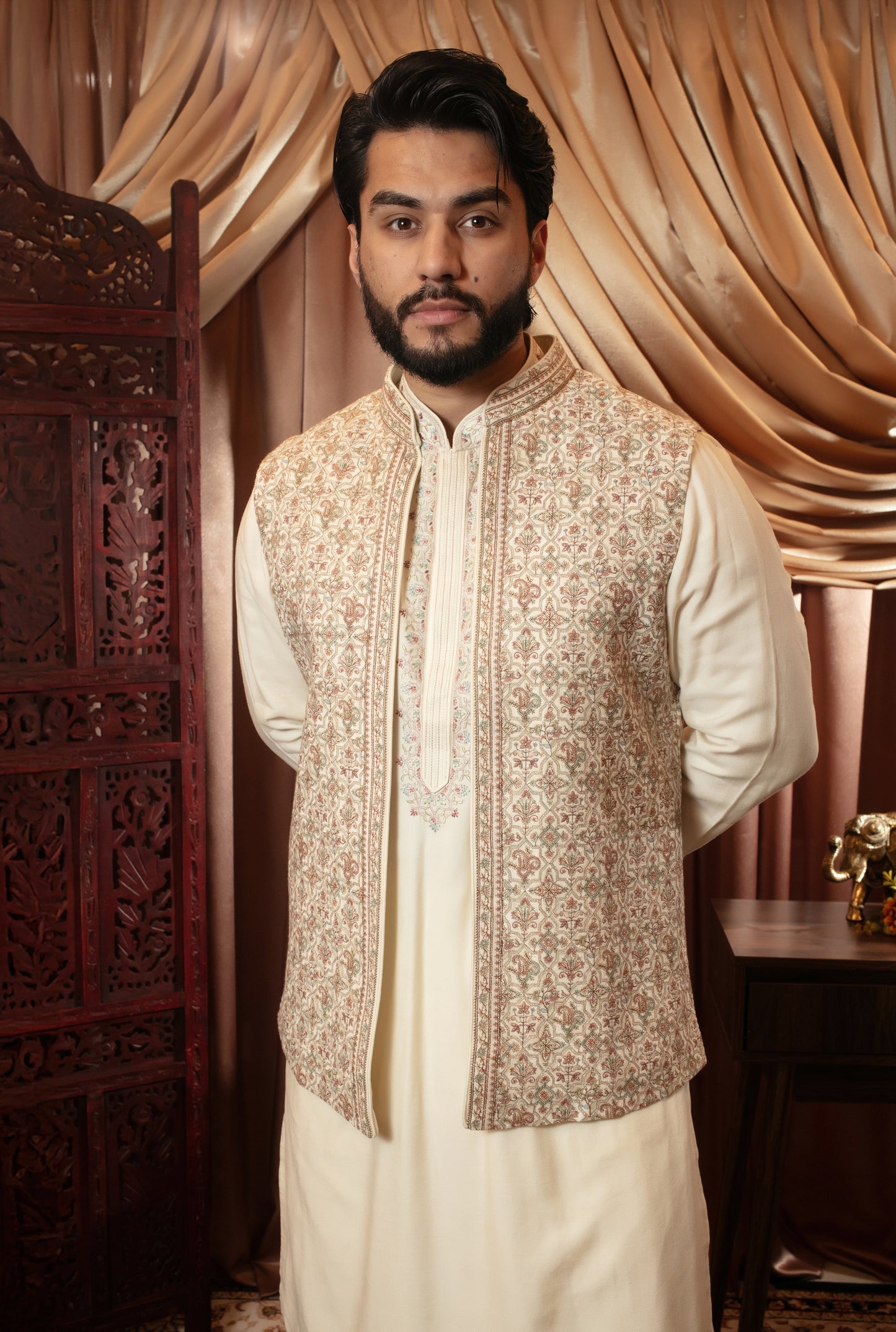 Cream Kashmiri Waistcoat Set