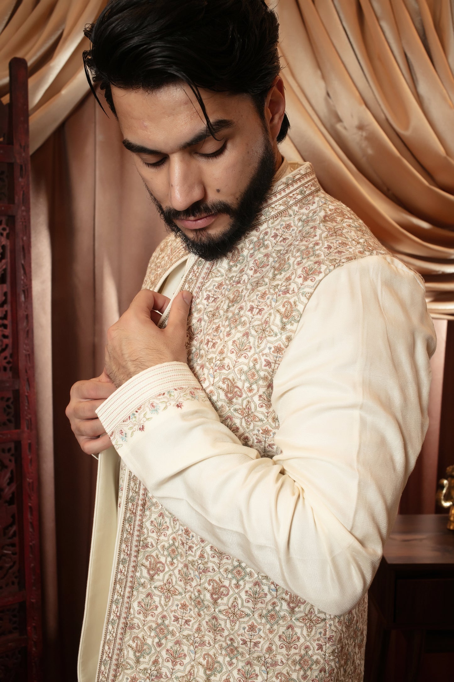 Cream Kashmiri Waistcoat Set