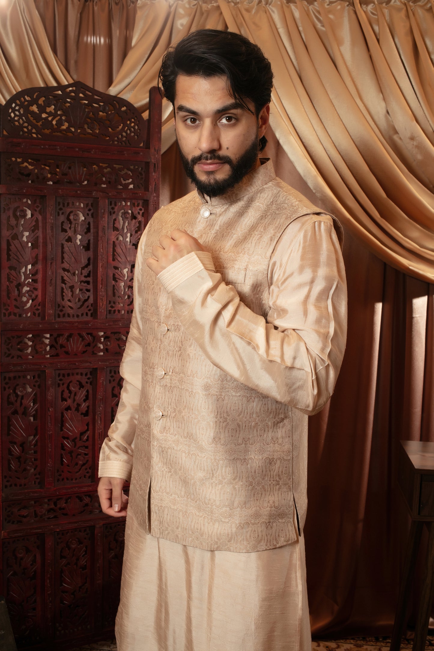 Gold Pashmina Waistcoat Set